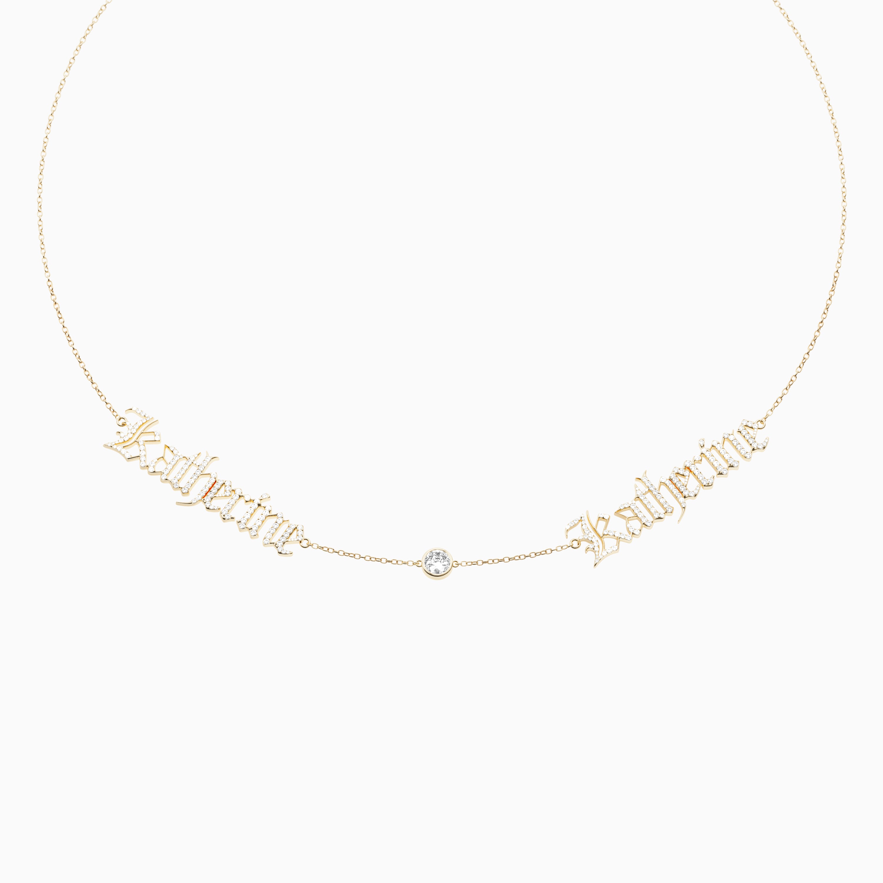 Signature Necklace - Double - Diamond Encrusted - Round Diamond Trinket