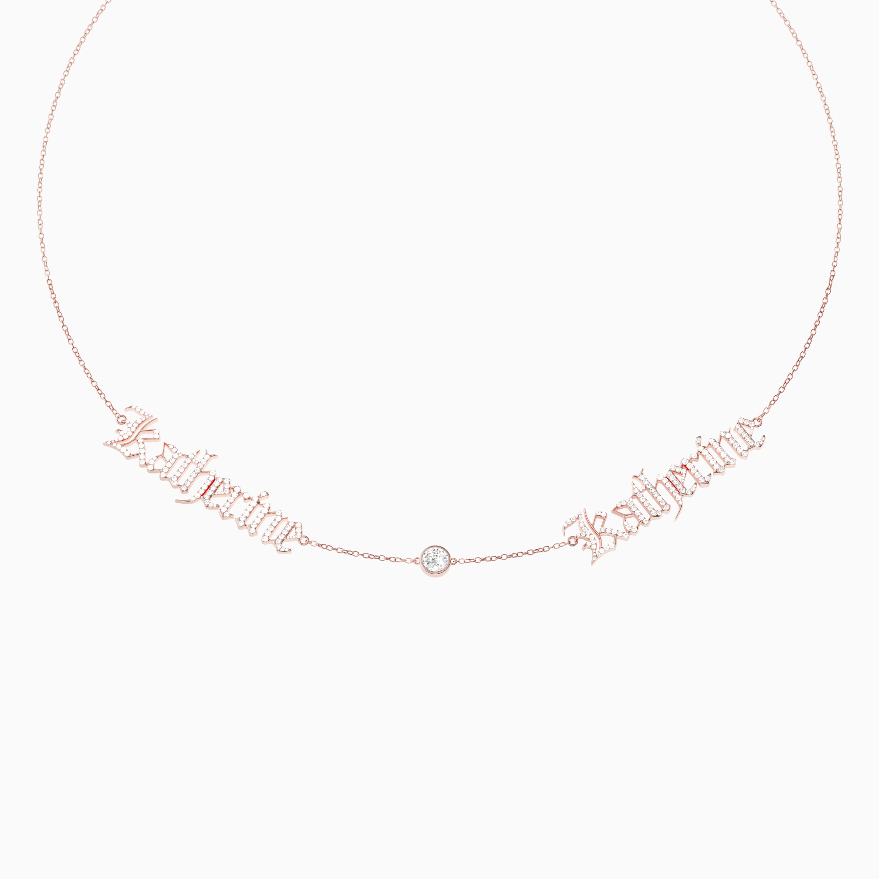 Signature Necklace - Double - Diamond Encrusted - Round Diamond Trinket