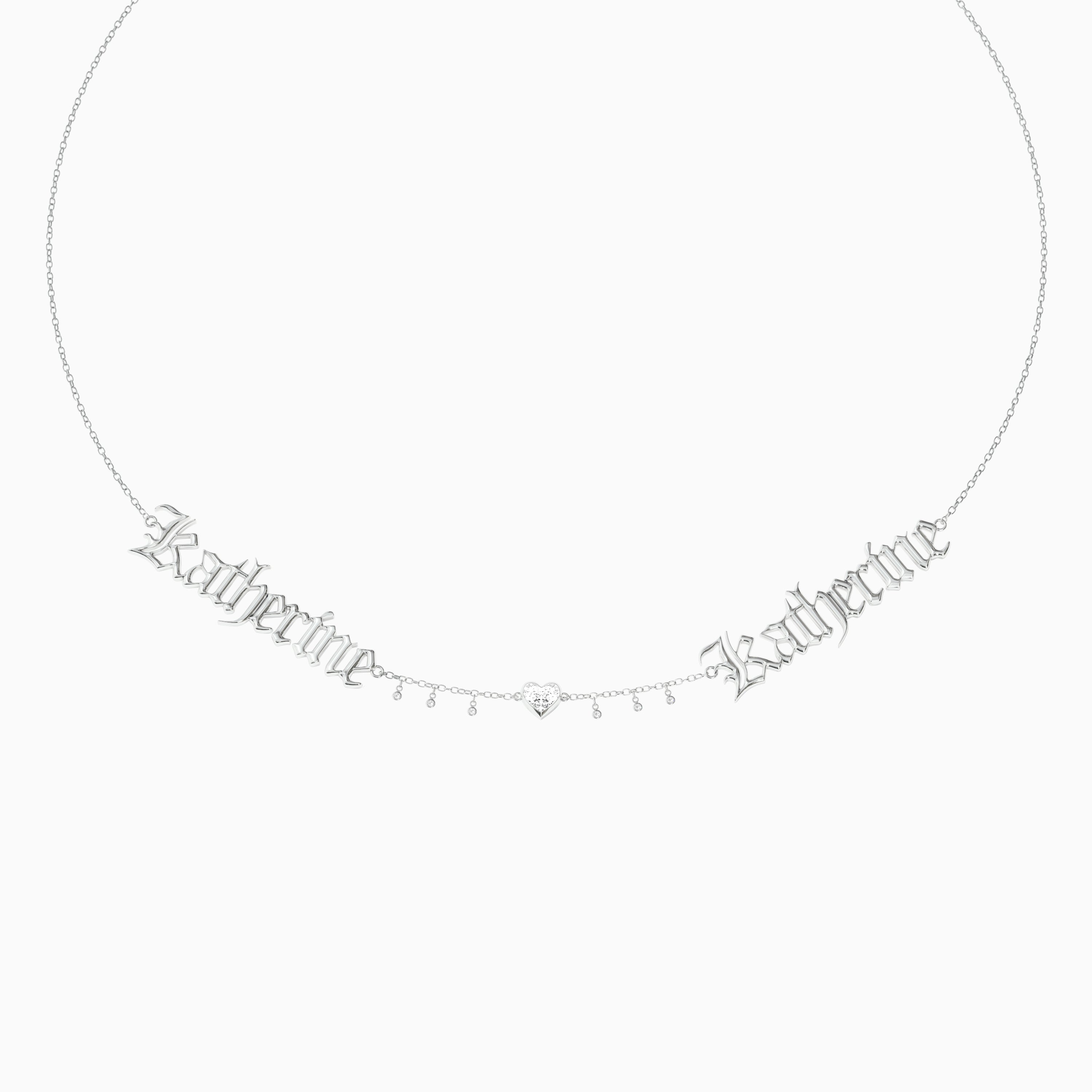 Signature Necklace - Double - Heart Diamond Trinket and Diamond Droplets