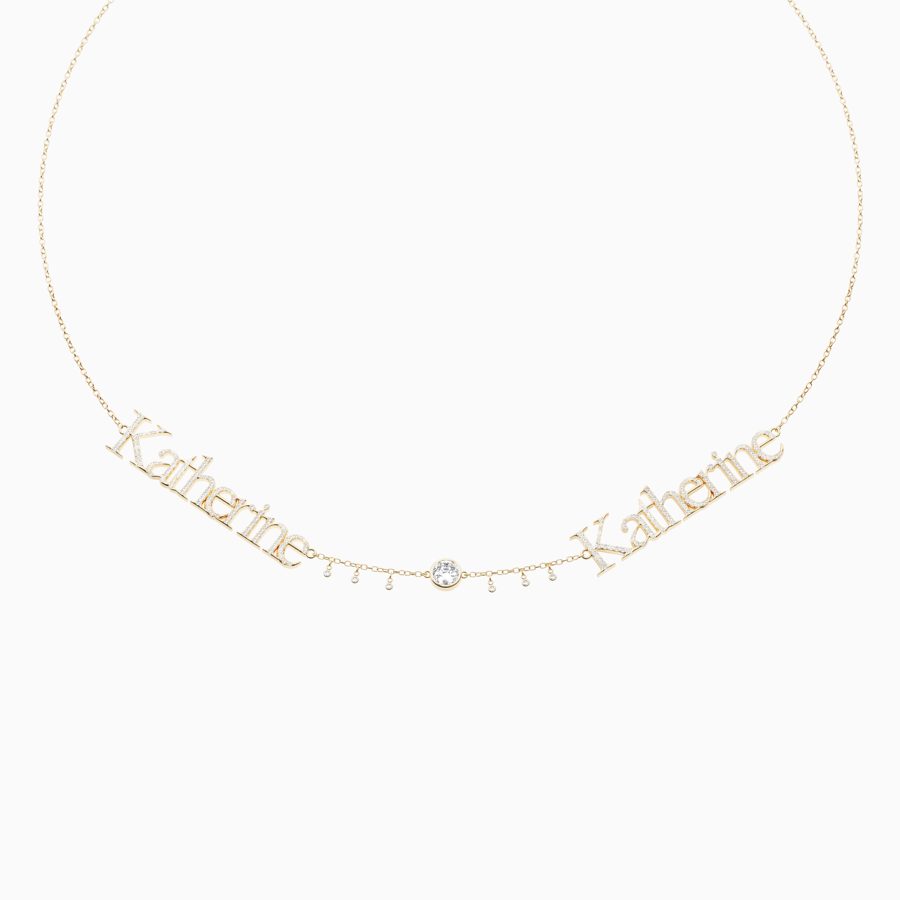 Signature Necklace - Double - Diamond Encrusted - Round Diamond Trinket and Diamond Droplets