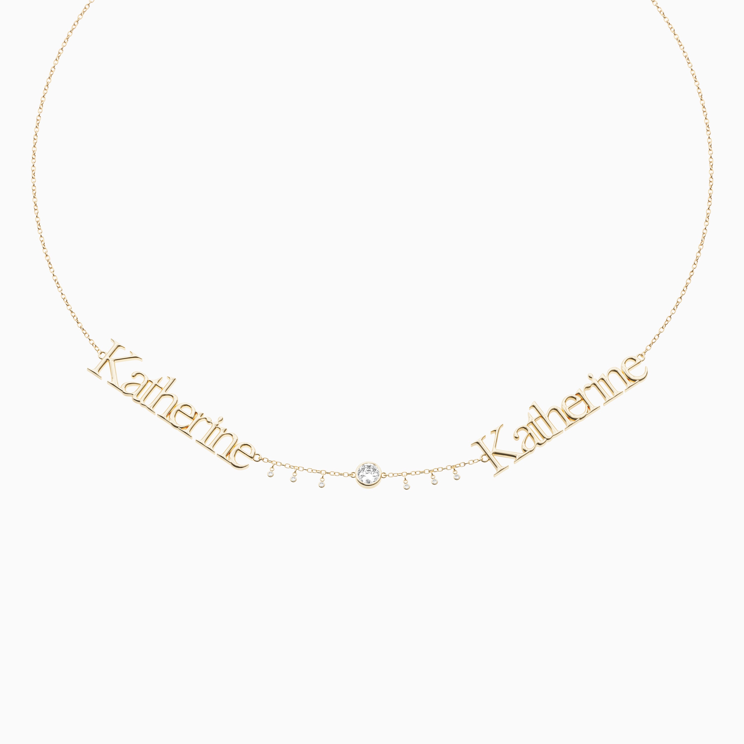 Signature Necklace - Double - Round Diamond Trinket and Diamond Droplets