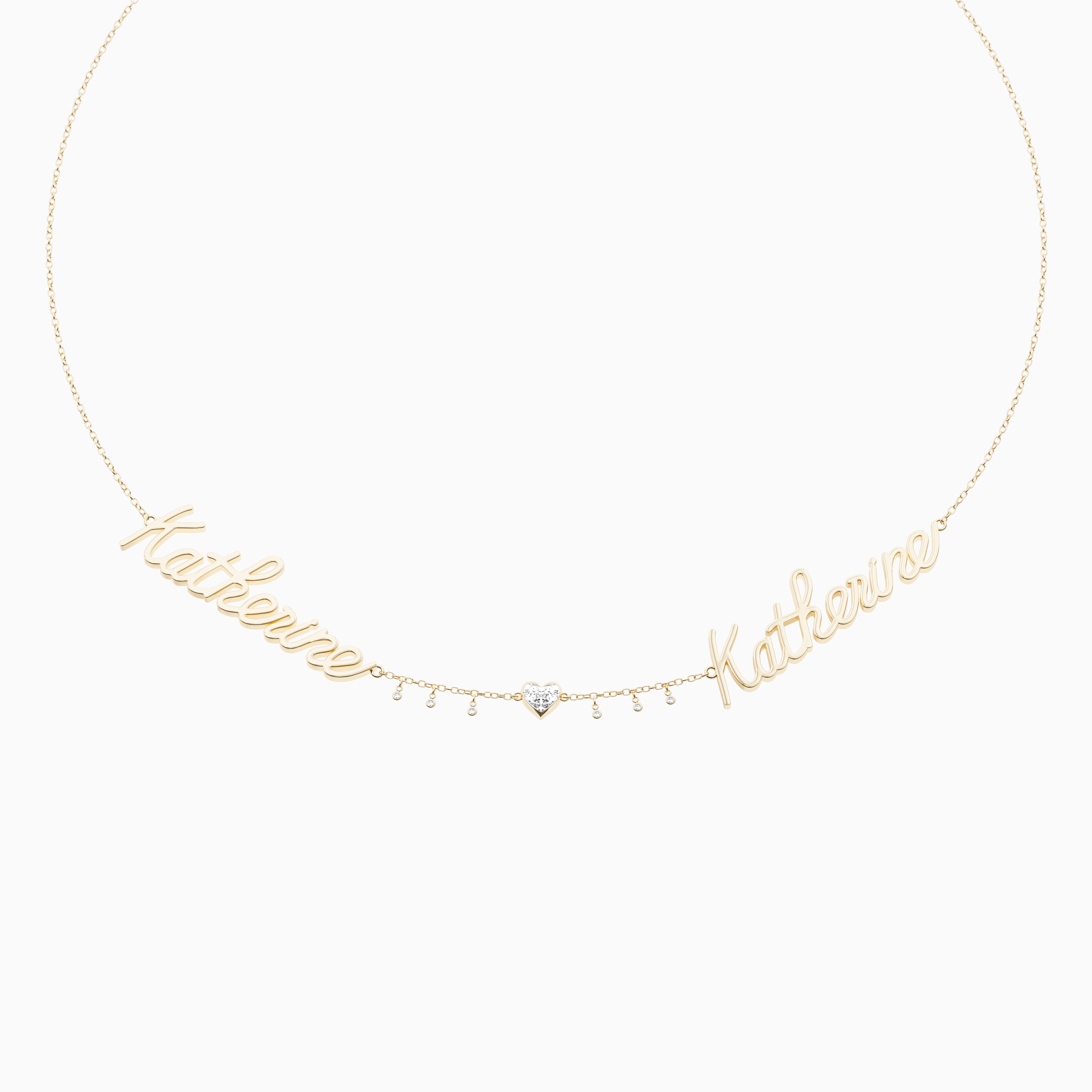 Signature Necklace - Double - Heart Diamond Trinket and Diamond Droplets