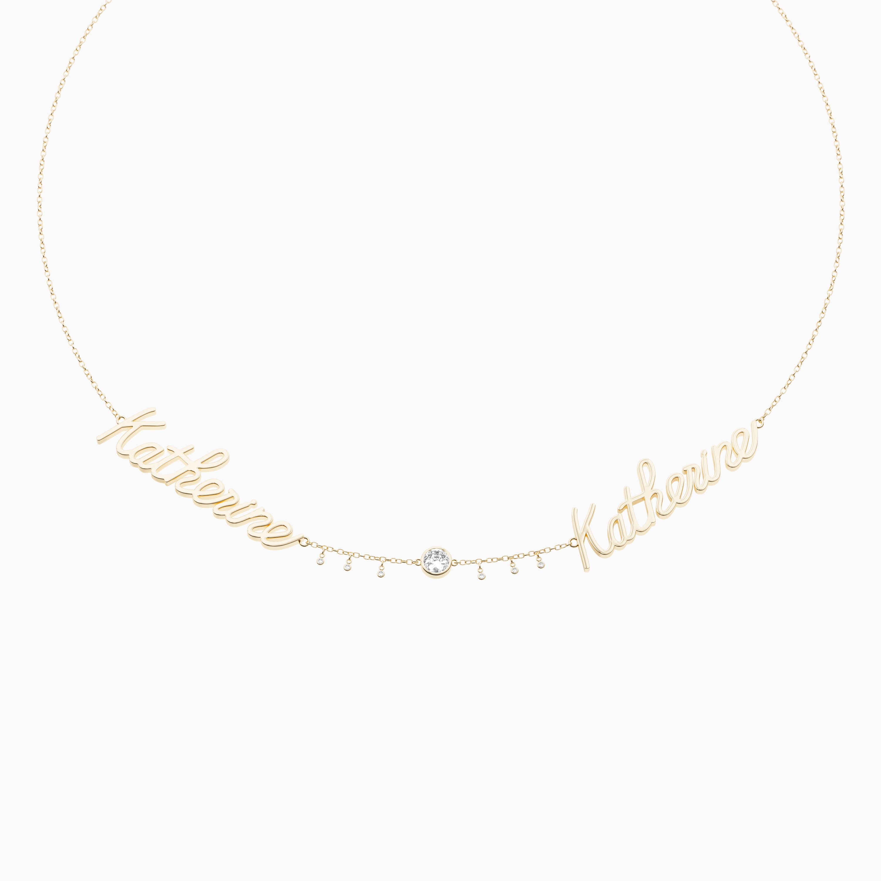 Signature Necklace - Double - Round Diamond Trinket and Diamond Droplets