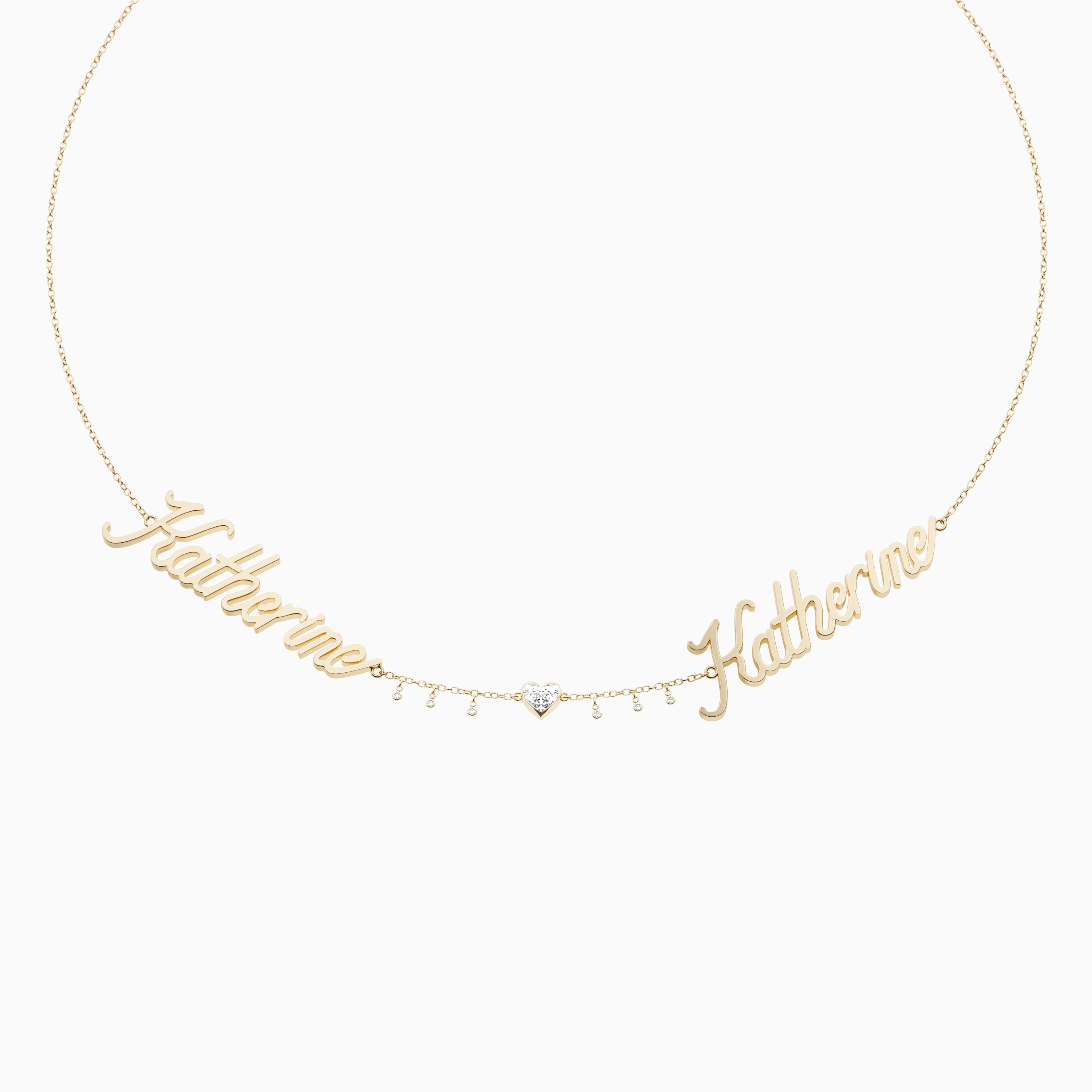 Signature Necklace - Double - Heart Diamond Trinket and Diamond Droplets