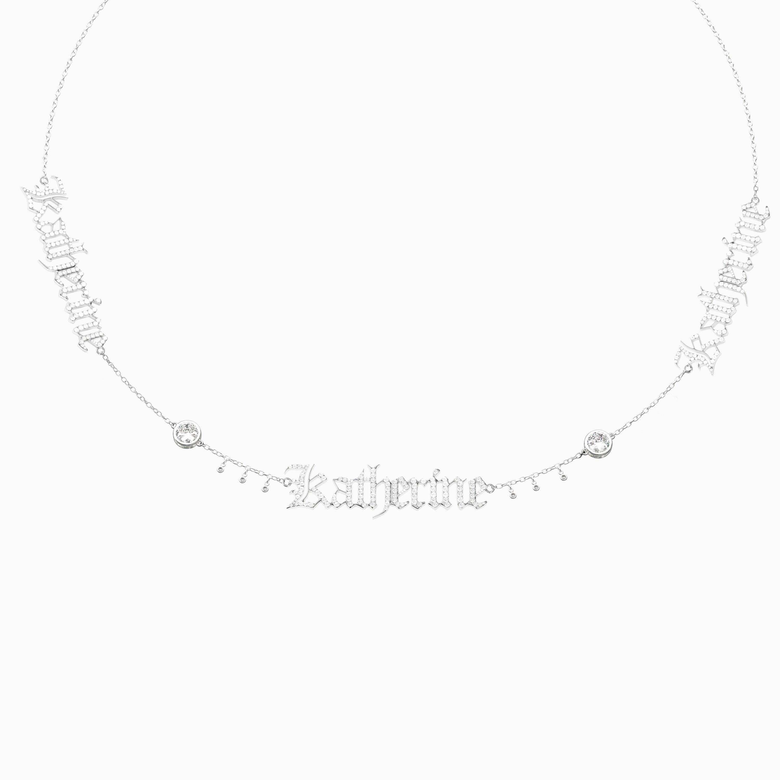 Signature Necklace - Triple - Diamond Encrusted - Round Diamond Trinkets and Diamond Droplets