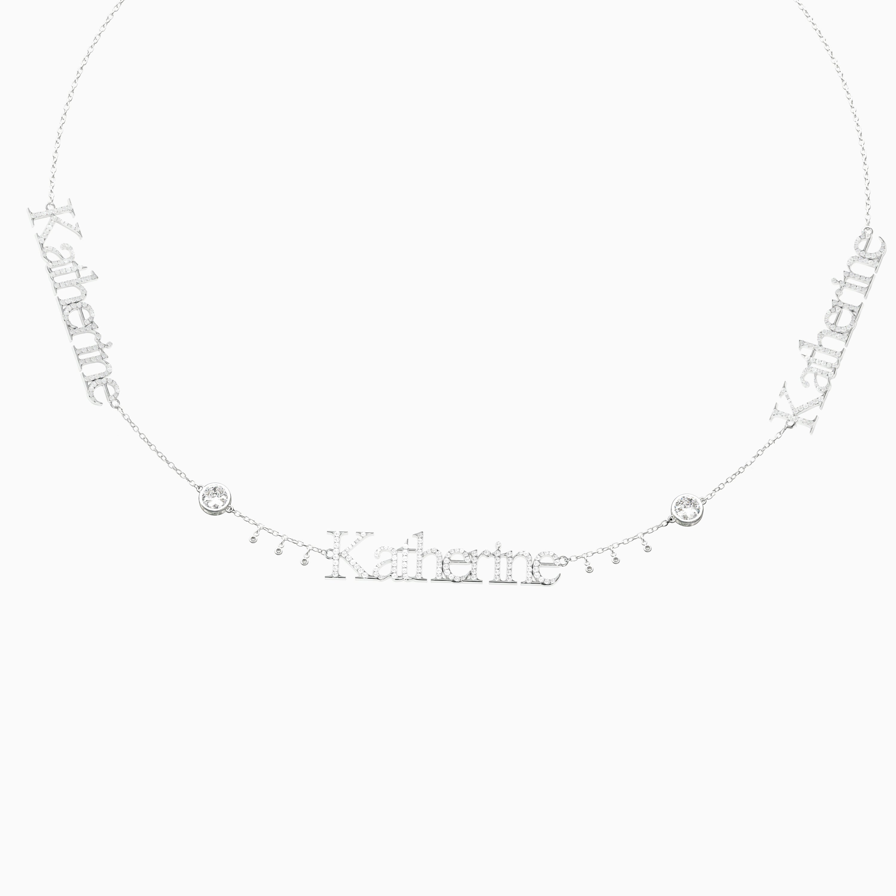 Signature Necklace - Triple - Diamond Encrusted - Round Diamond Trinkets and Diamond Droplets