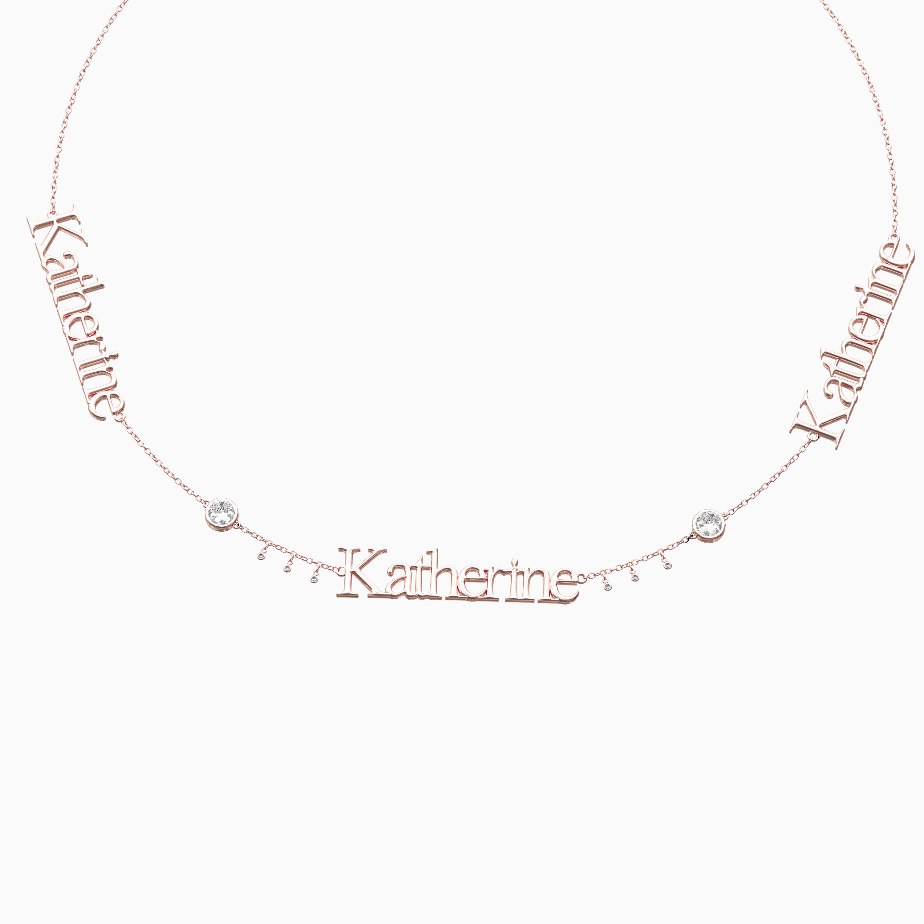 Signature Necklace - Triple - Round Diamond Trinkets and Diamond Droplets