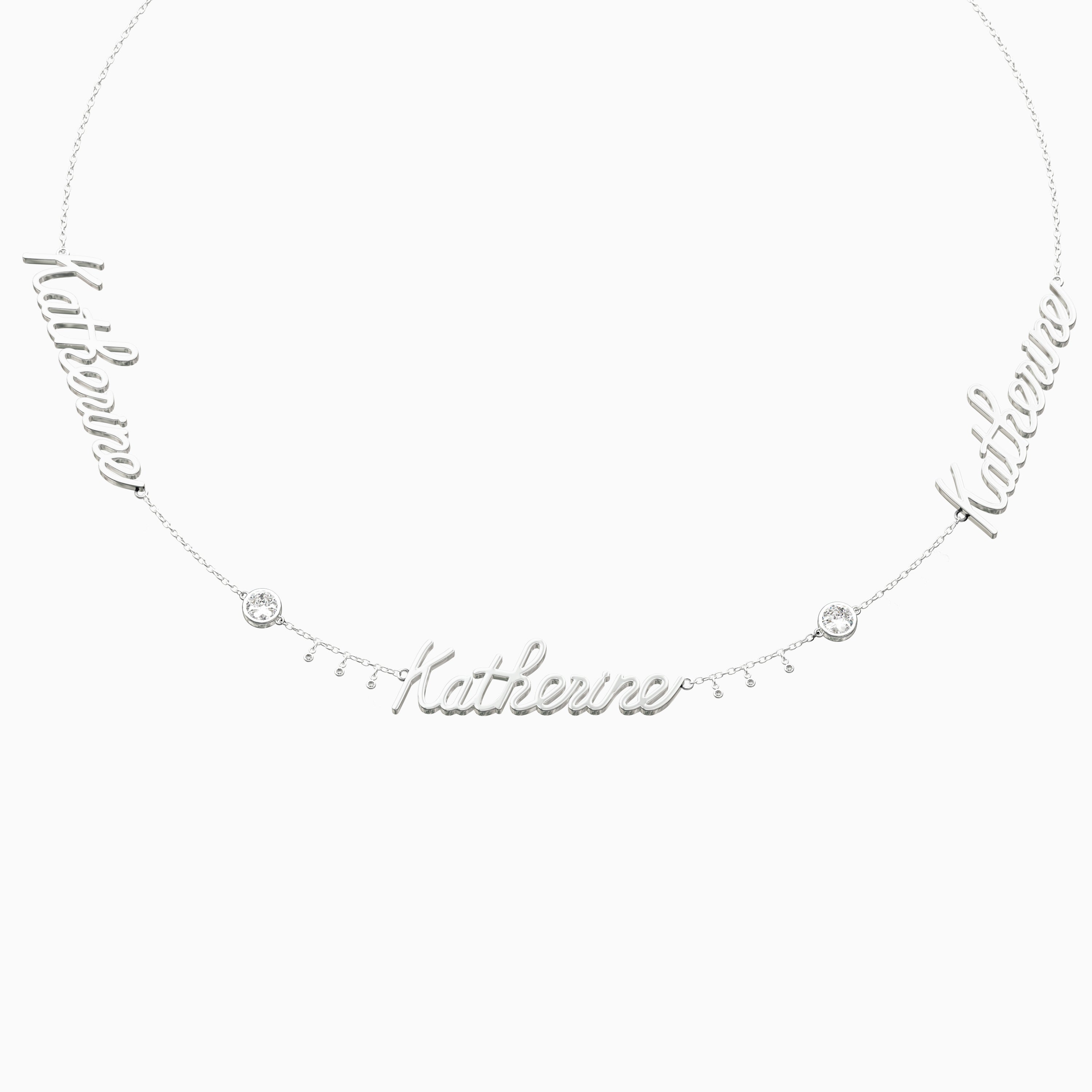 Signature Necklace - Triple - Round Diamond Trinkets and Diamond Droplets