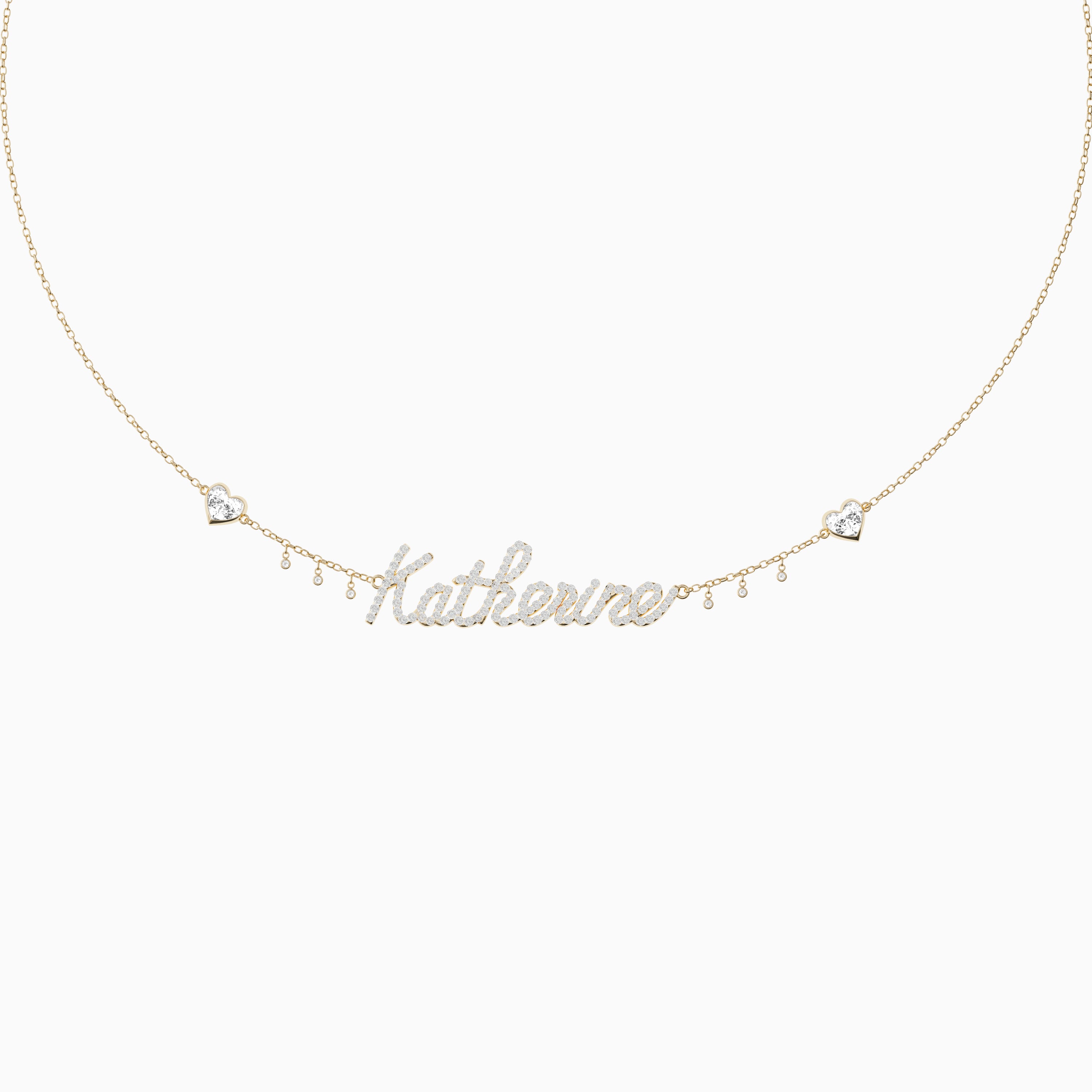 Signature Necklace - Single - Diamond Encrusted - Heart Diamond Trinkets and Diamond Droplets