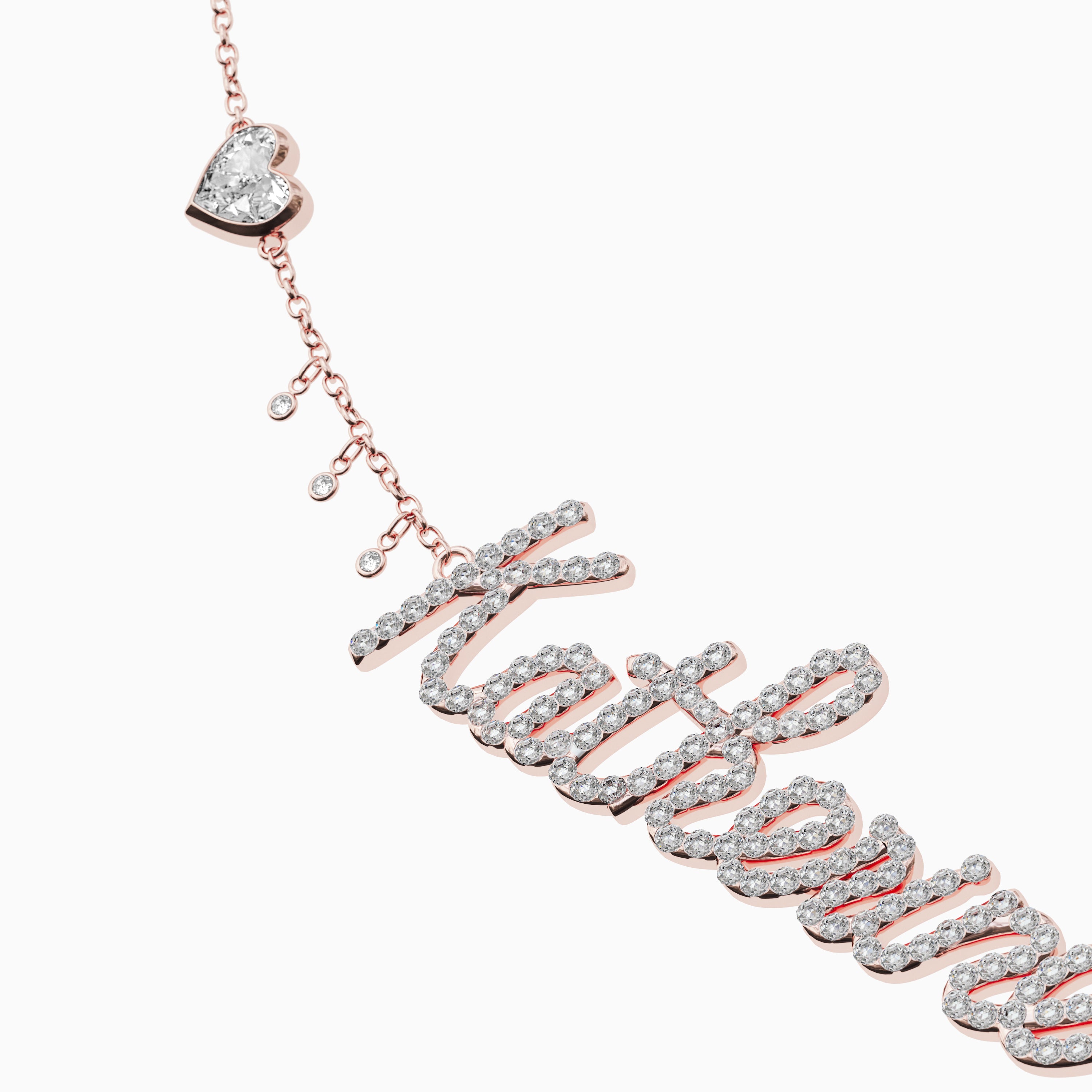 Signature Necklace - Double - Diamond Encrusted - Heart Diamond Trinket and Diamond Droplets