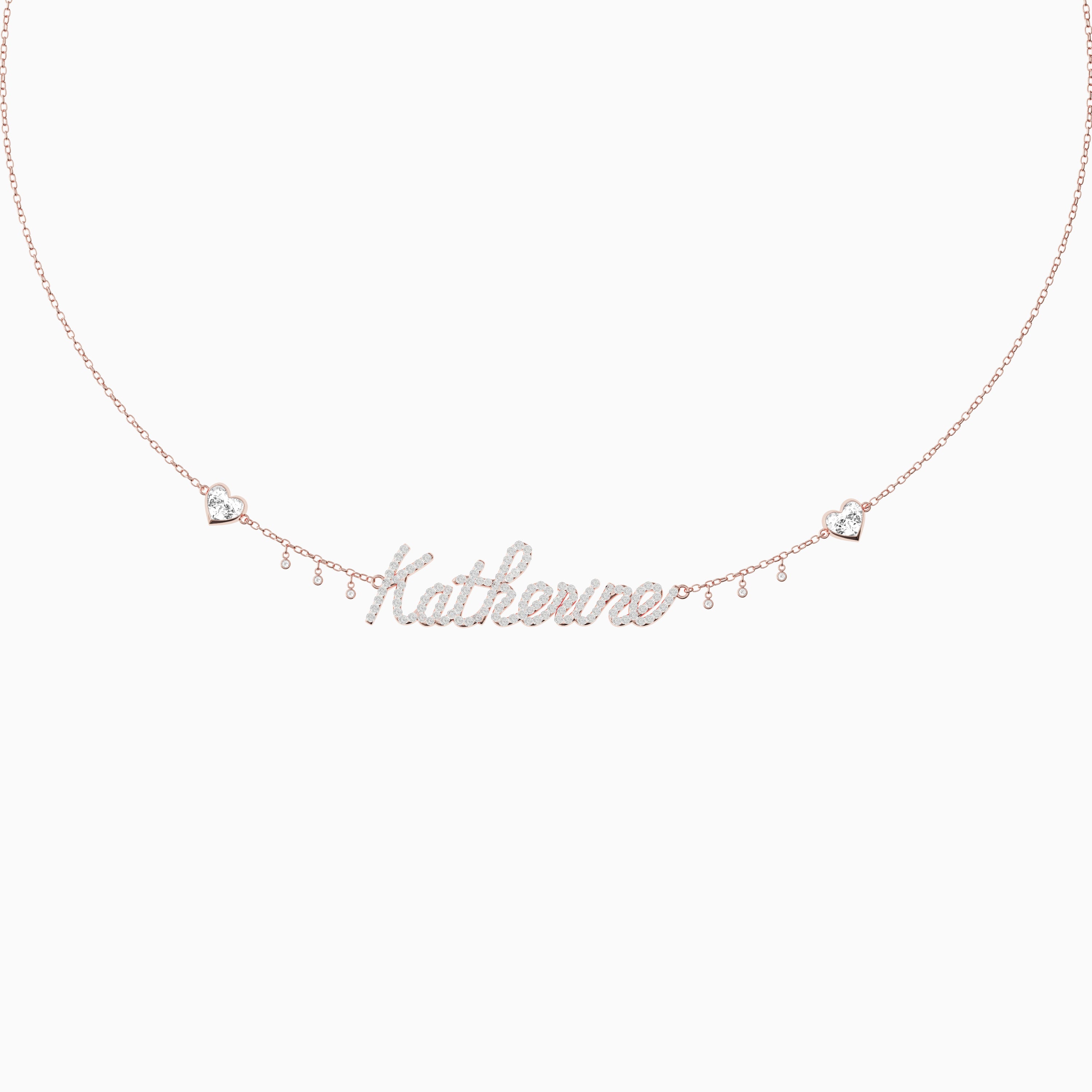 Signature Necklace - Single - Diamond Encrusted - Heart Diamond Trinkets and Diamond Droplets