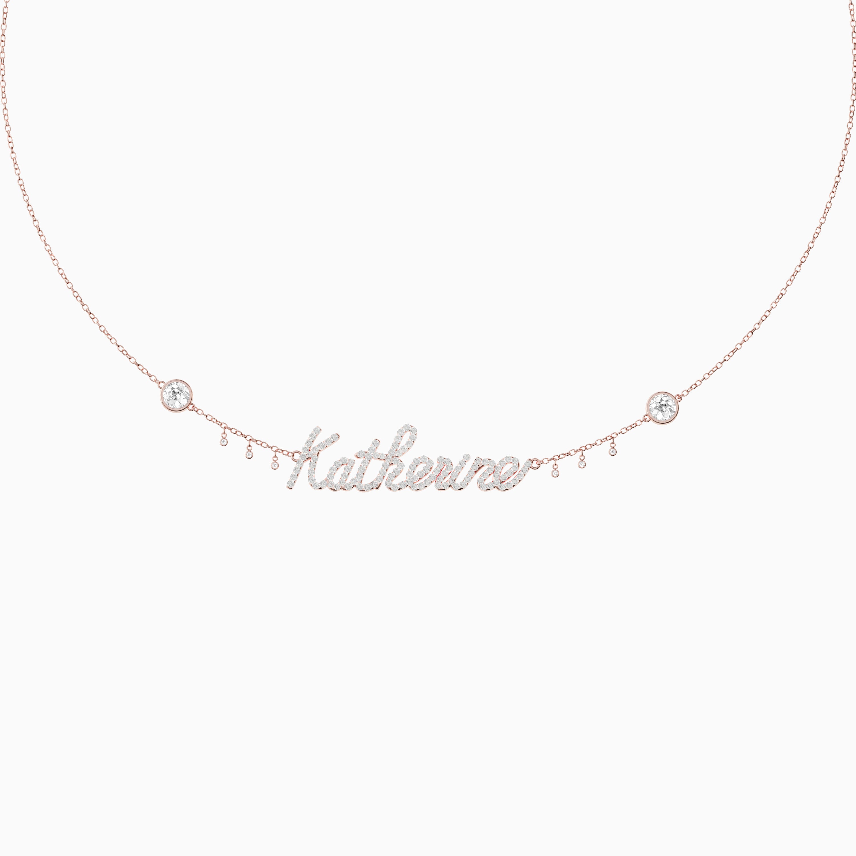 Signature Necklace - Single - Diamond Encrusted - Round Diamond Trinkets and Diamond Droplets