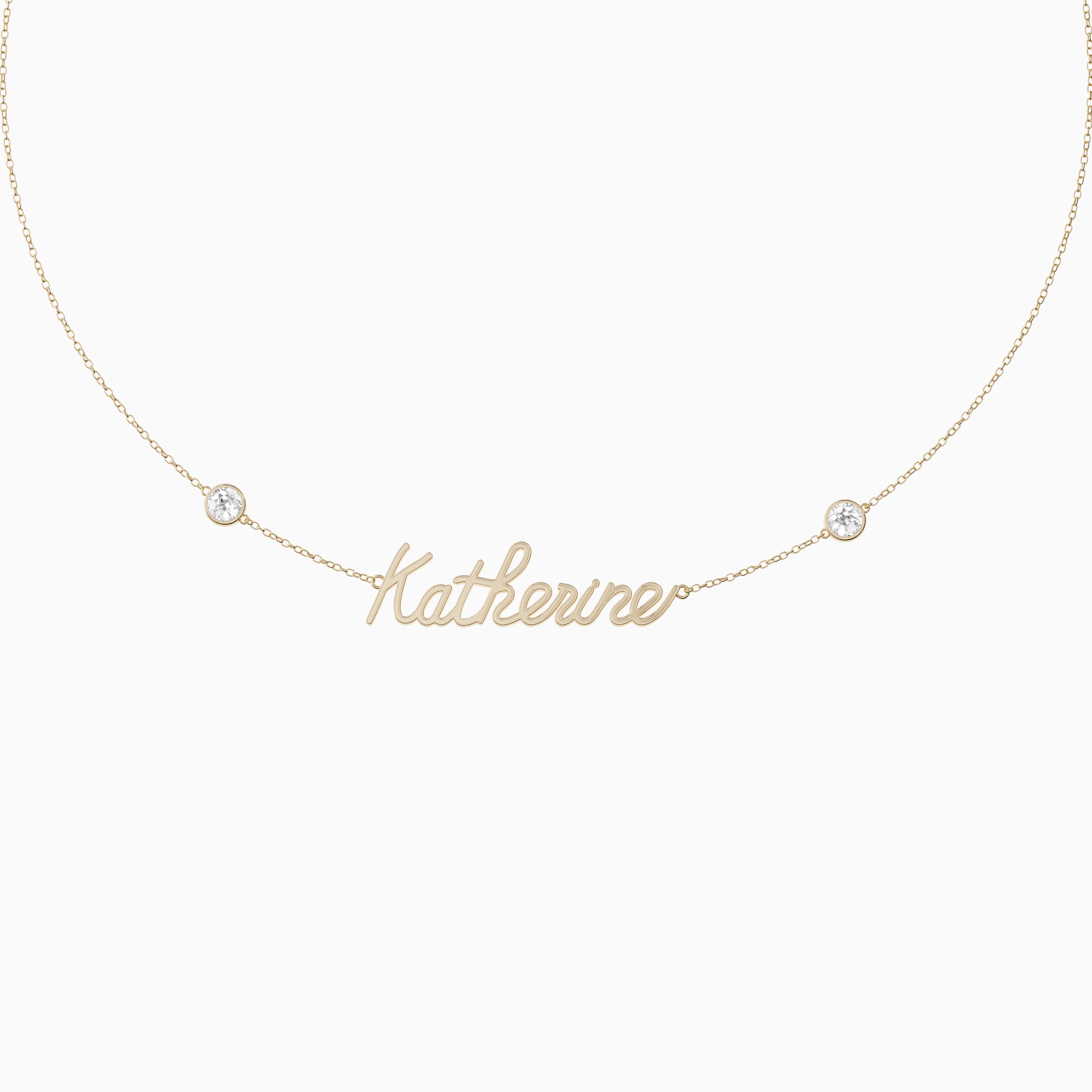 Signature Necklace - Single Name - Round Diamond Trinkets