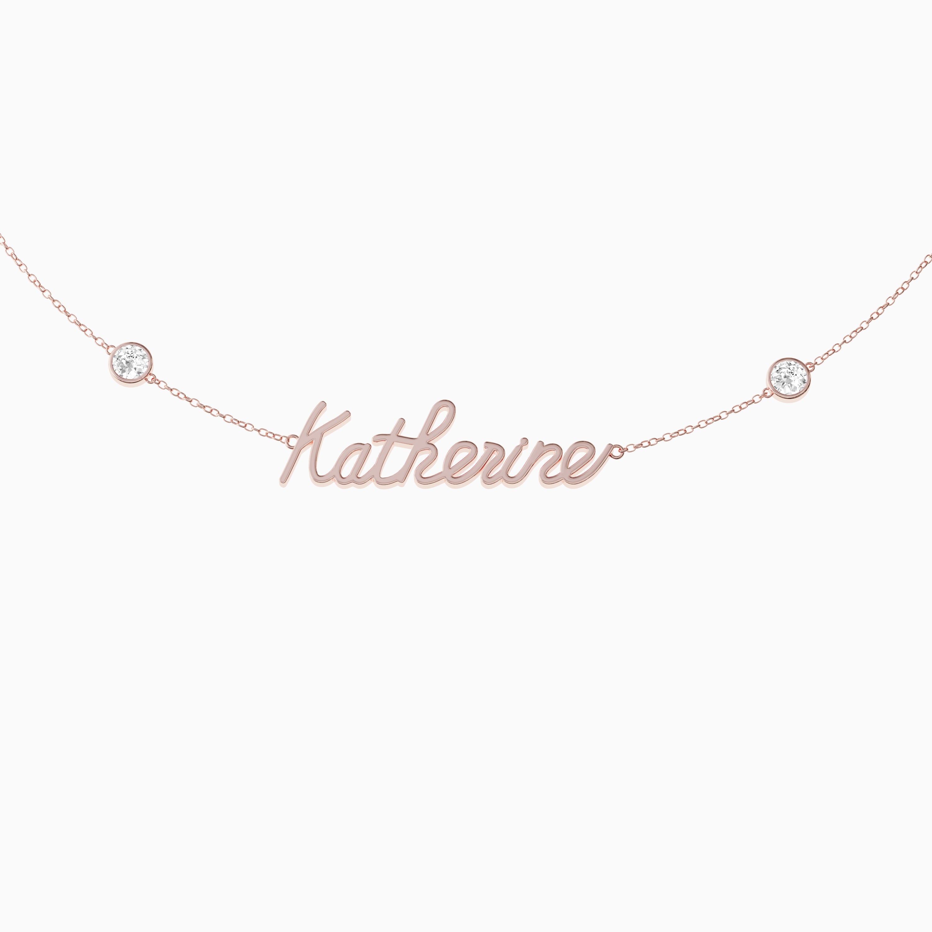 Signature Necklace - Single Name - Round Diamond Trinkets