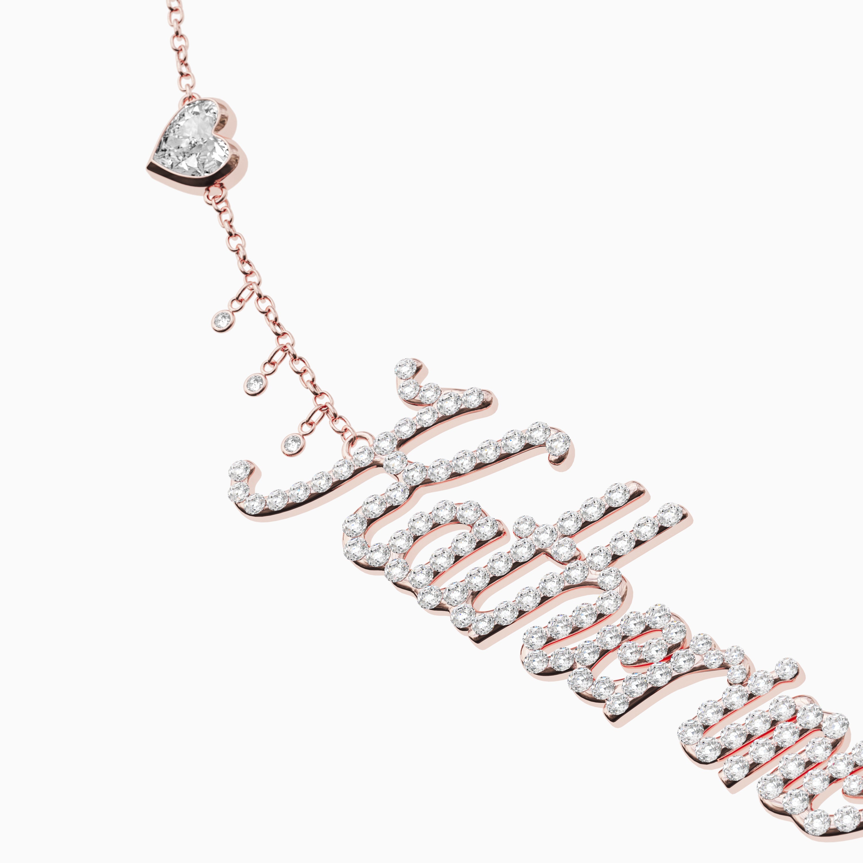 Signature Necklace - Single - Diamond Encrusted - Heart Diamond Trinkets and Diamond Droplets