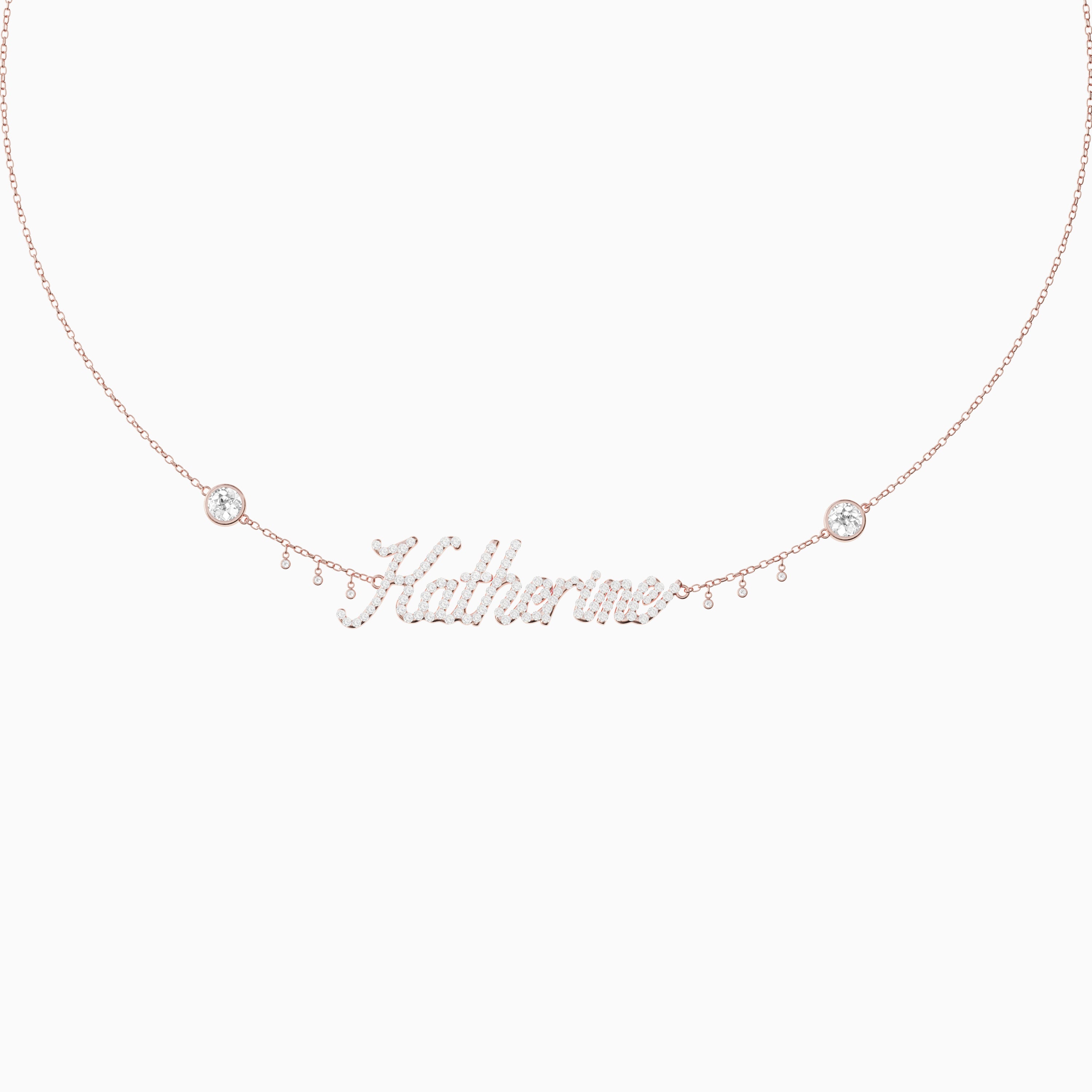 Signature Necklace - Single - Diamond Encrusted - Round Diamond Trinkets and Diamond Droplets