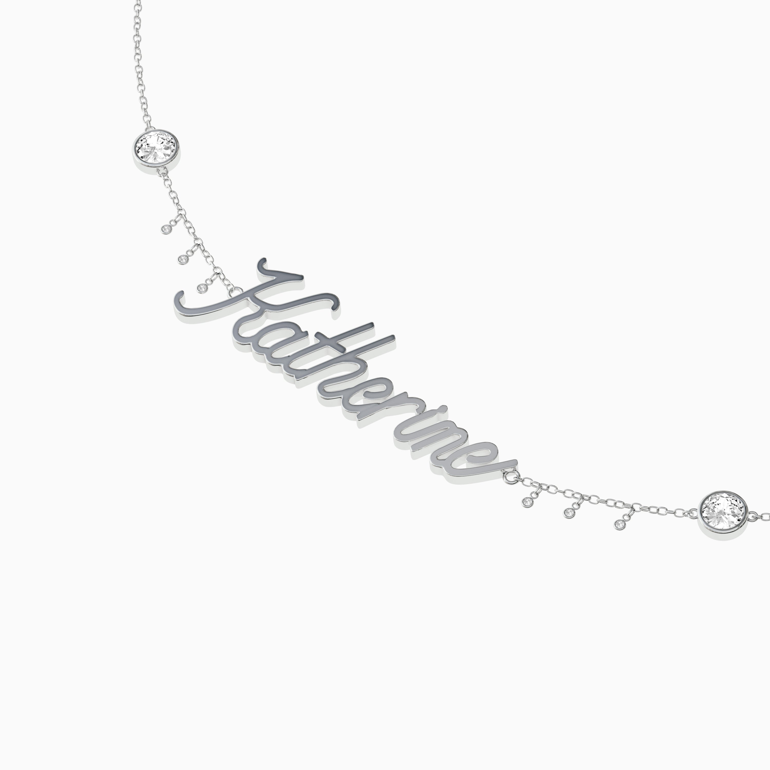 Signature Necklace - Single Name - Round Diamond Trinkets and Diamond Droplets