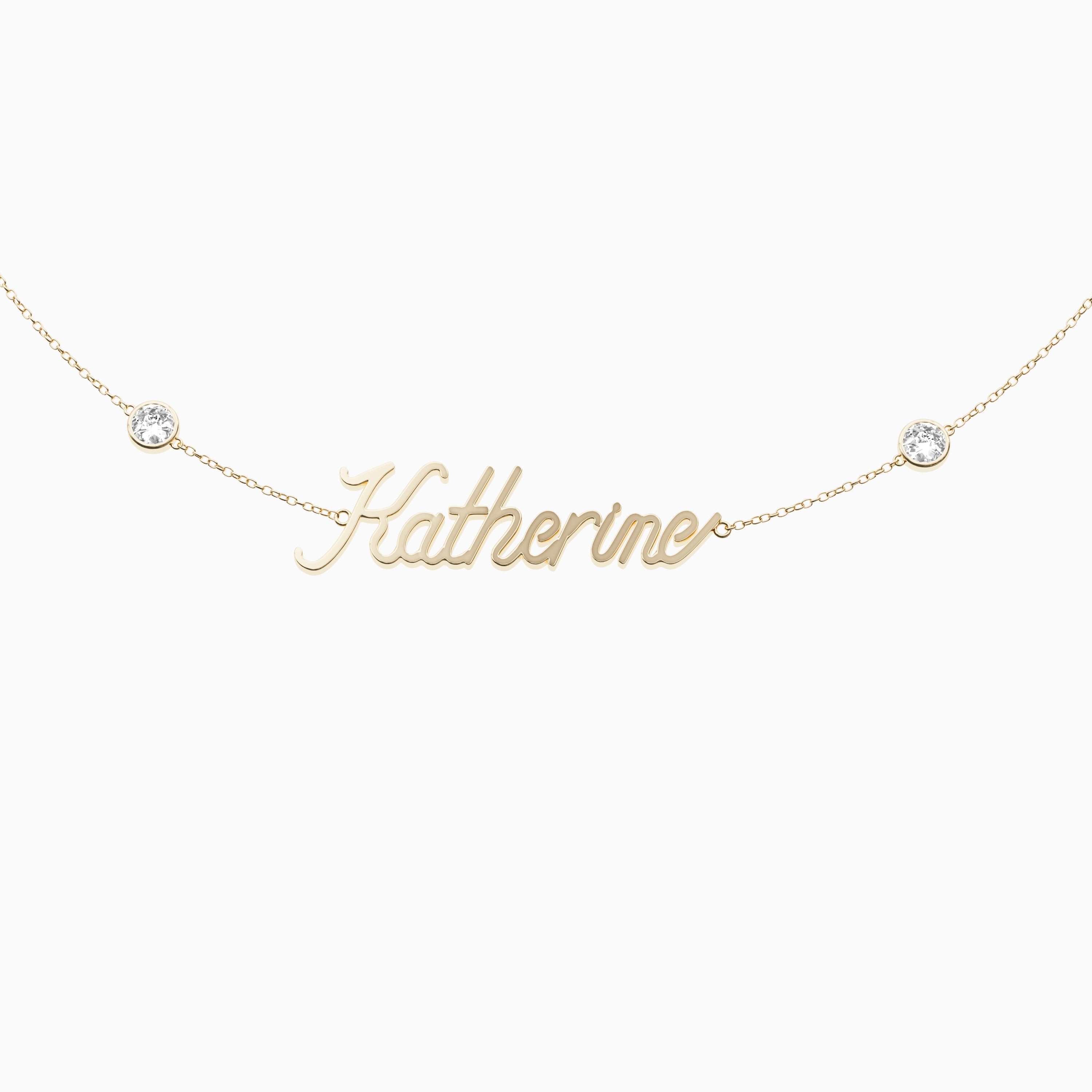 Signature Necklace - Single Name - Round Diamond Trinkets