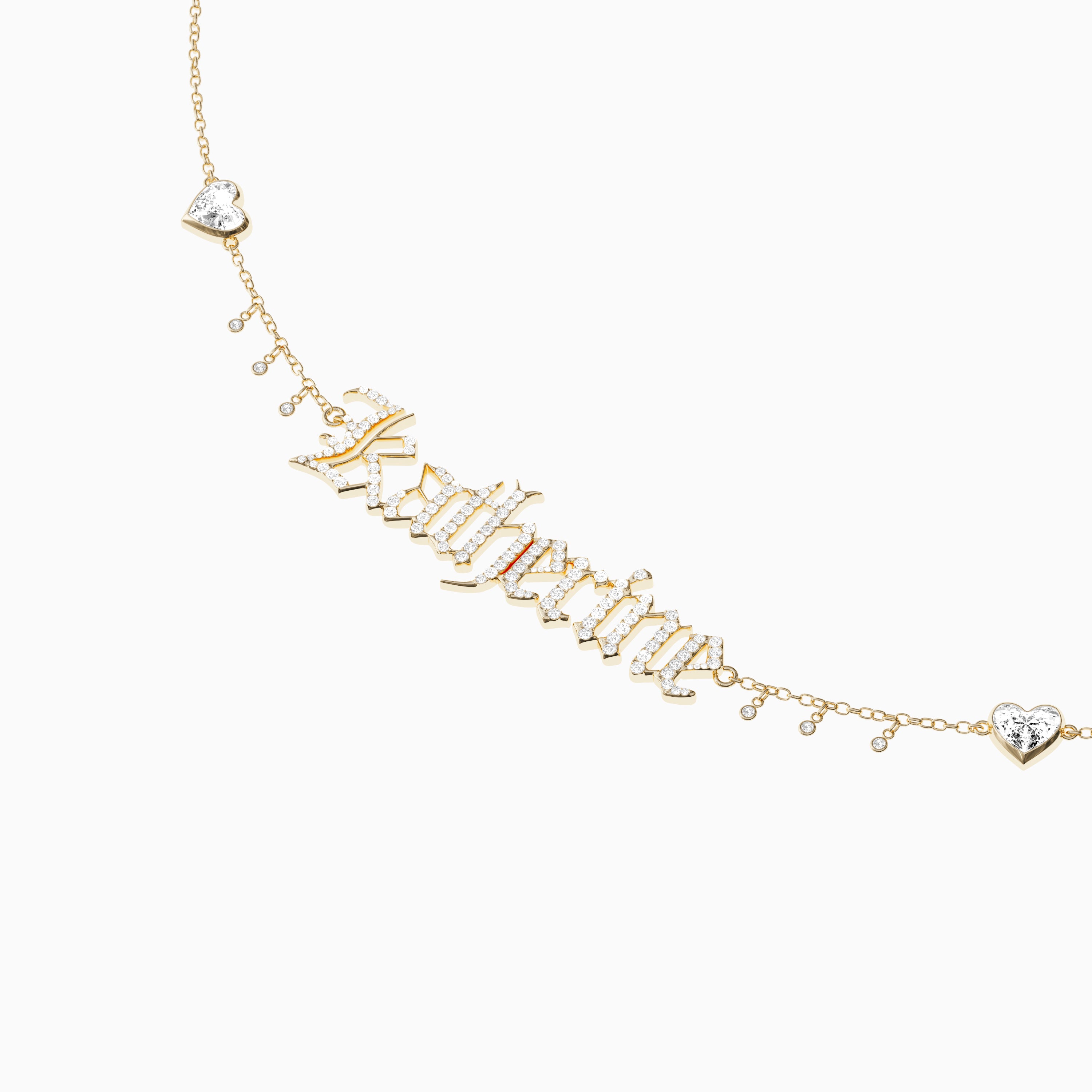 Signature Necklace - Single - Diamond Encrusted - Heart Diamond Trinkets and Diamond Droplets