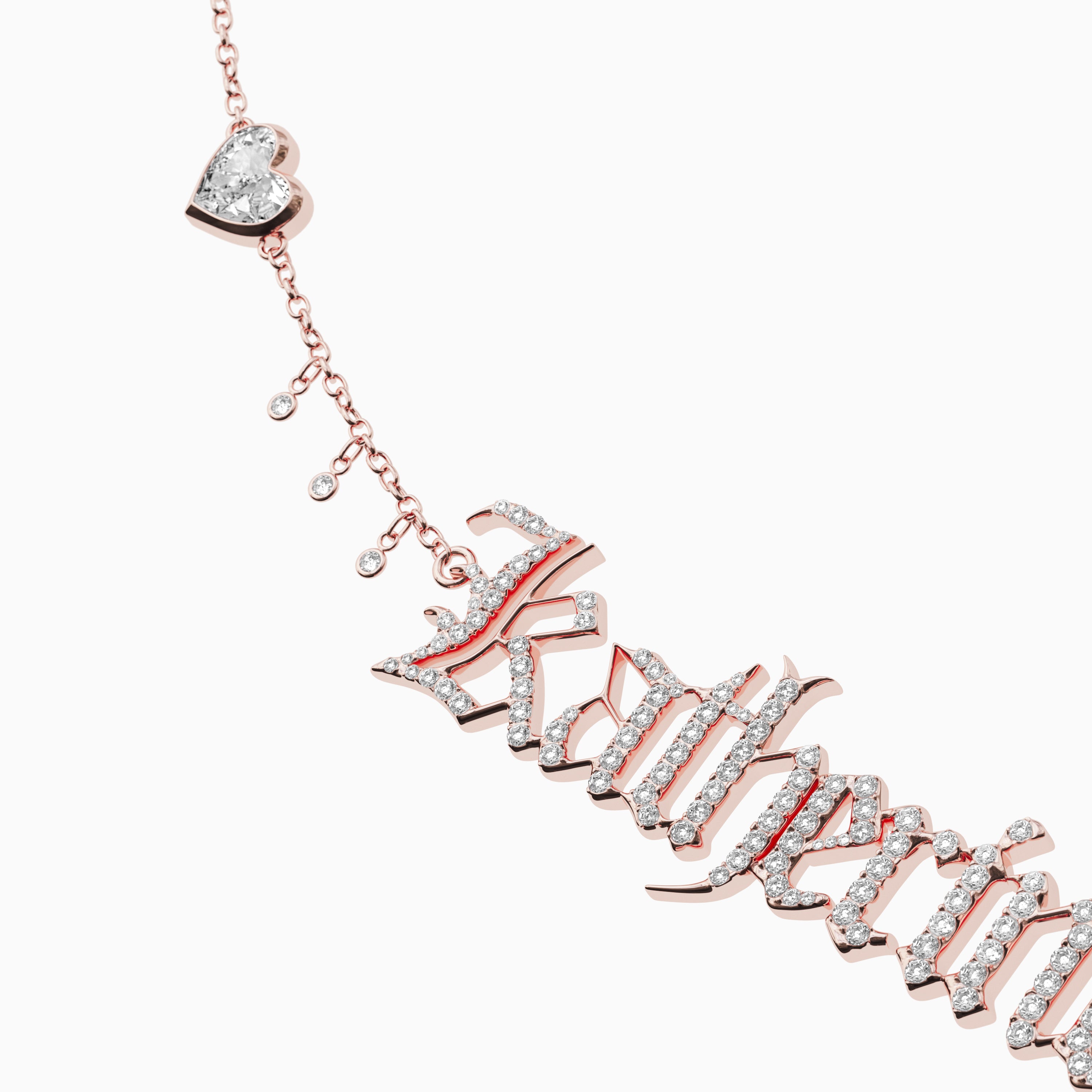 Signature Necklace - Single - Diamond Encrusted - Heart Diamond Trinkets and Diamond Droplets