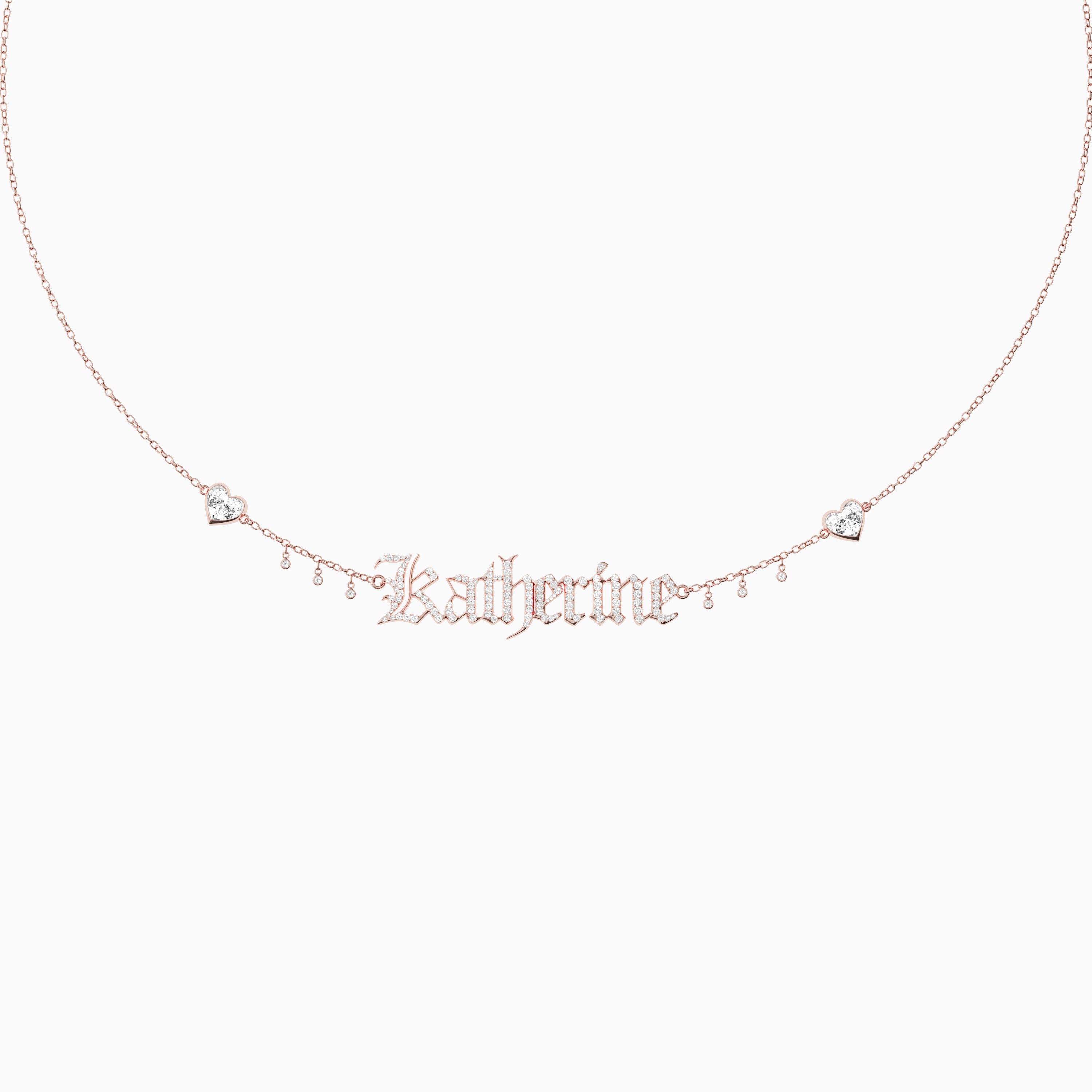 Signature Necklace - Single - Diamond Encrusted - Heart Diamond Trinkets and Diamond Droplets