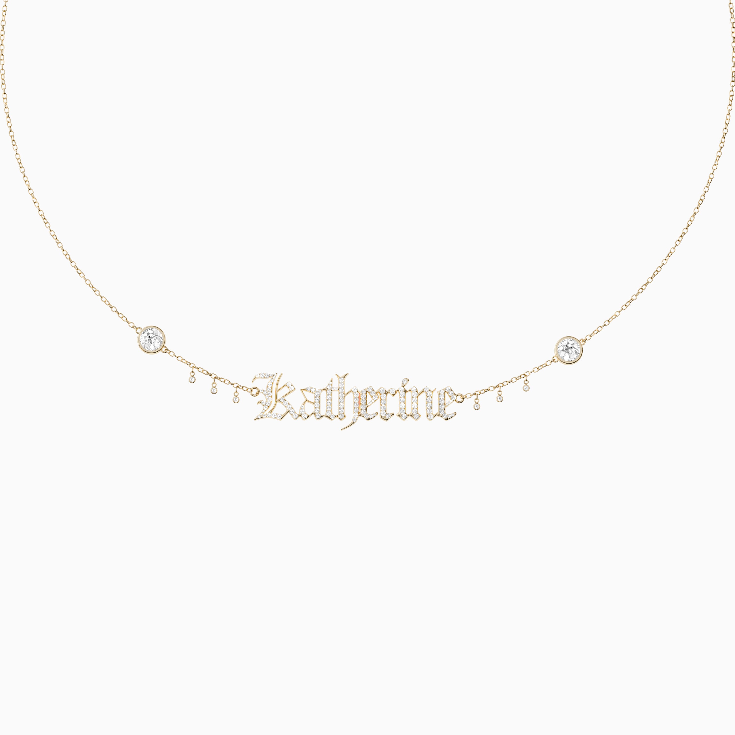 Signature Necklace - Single - Diamond Encrusted - Round Diamond Trinkets and Diamond Droplets