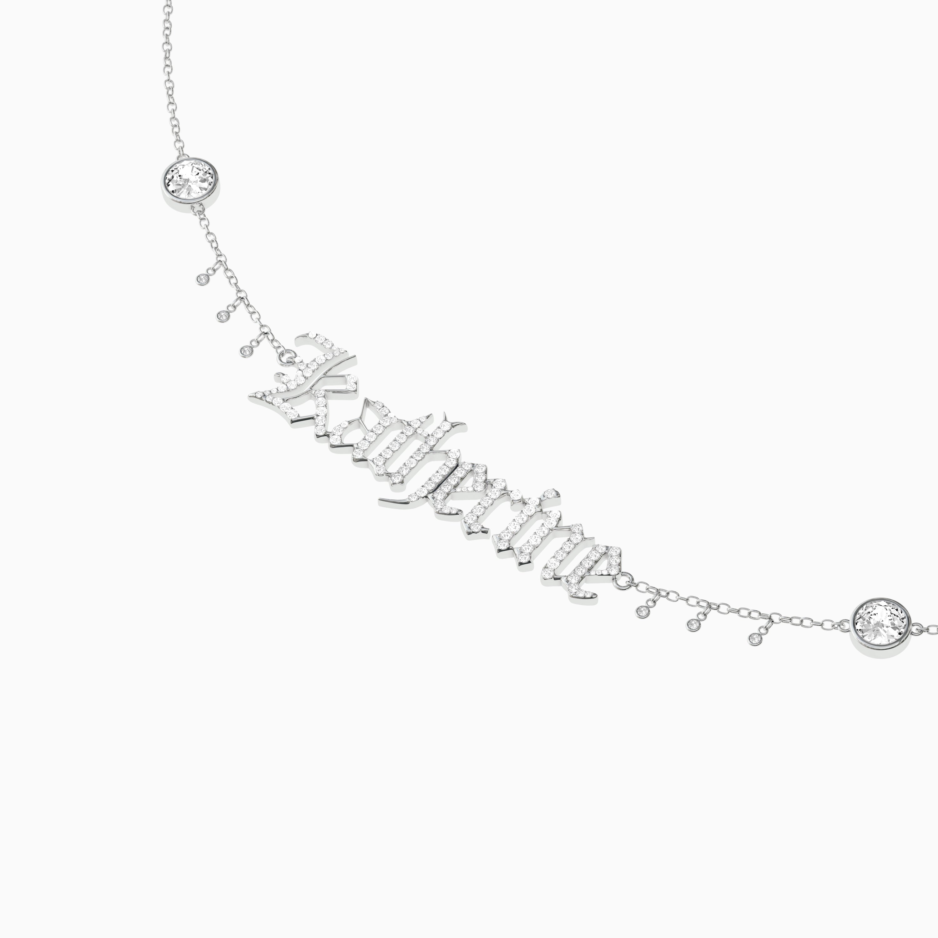 Signature Necklace - Single - Diamond Encrusted - Round Diamond Trinkets and Diamond Droplets