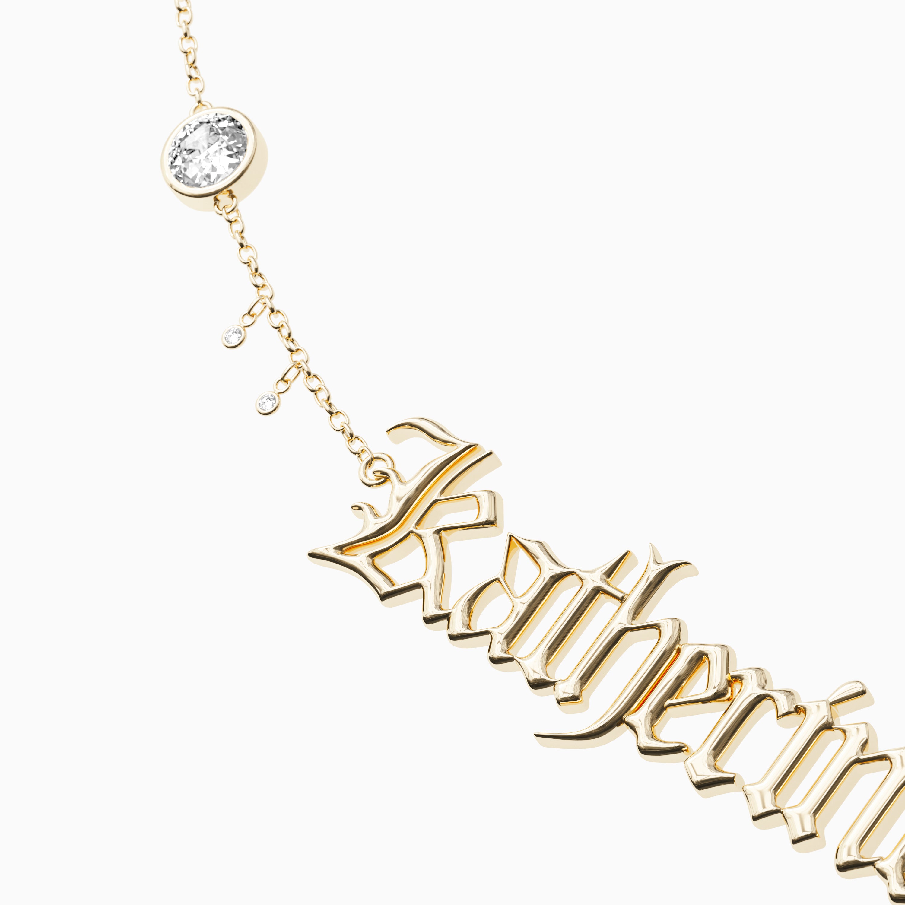 Signature Necklace - Single Name - Round Diamond Trinkets and Diamond Droplets