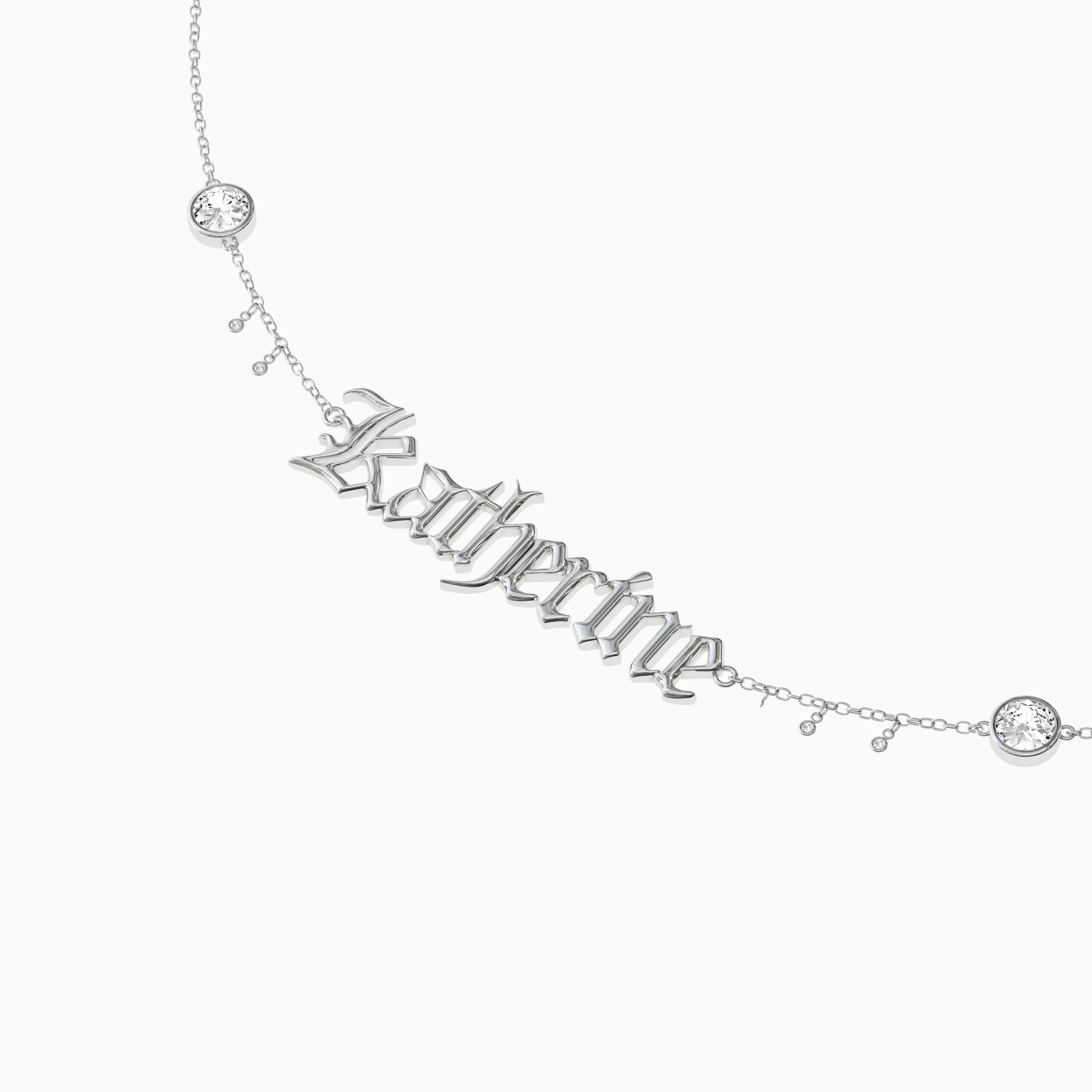 Signature Necklace - Single Name - Round Diamond Trinkets and Diamond Droplets