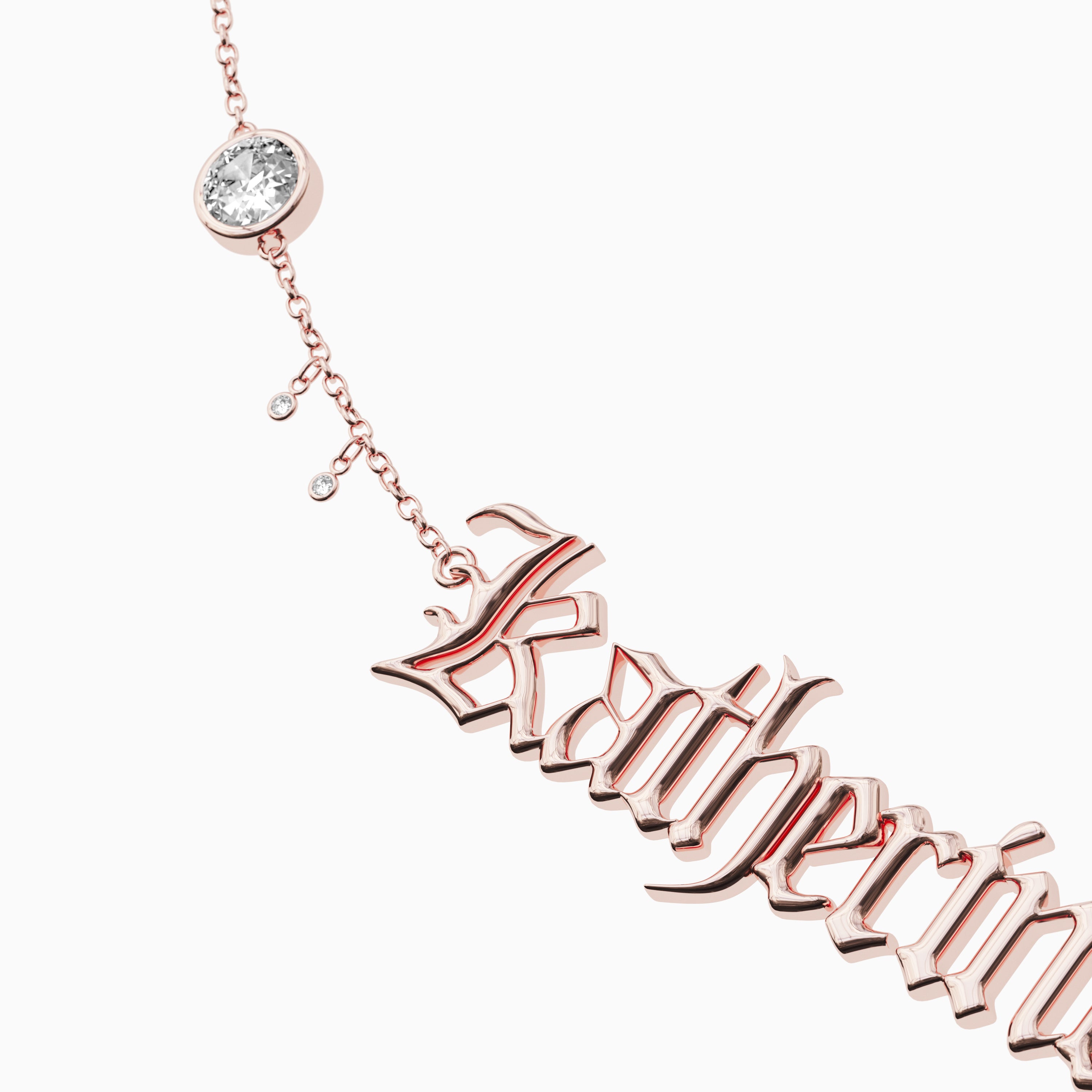 Signature Necklace - Single Name - Round Diamond Trinkets and Diamond Droplets