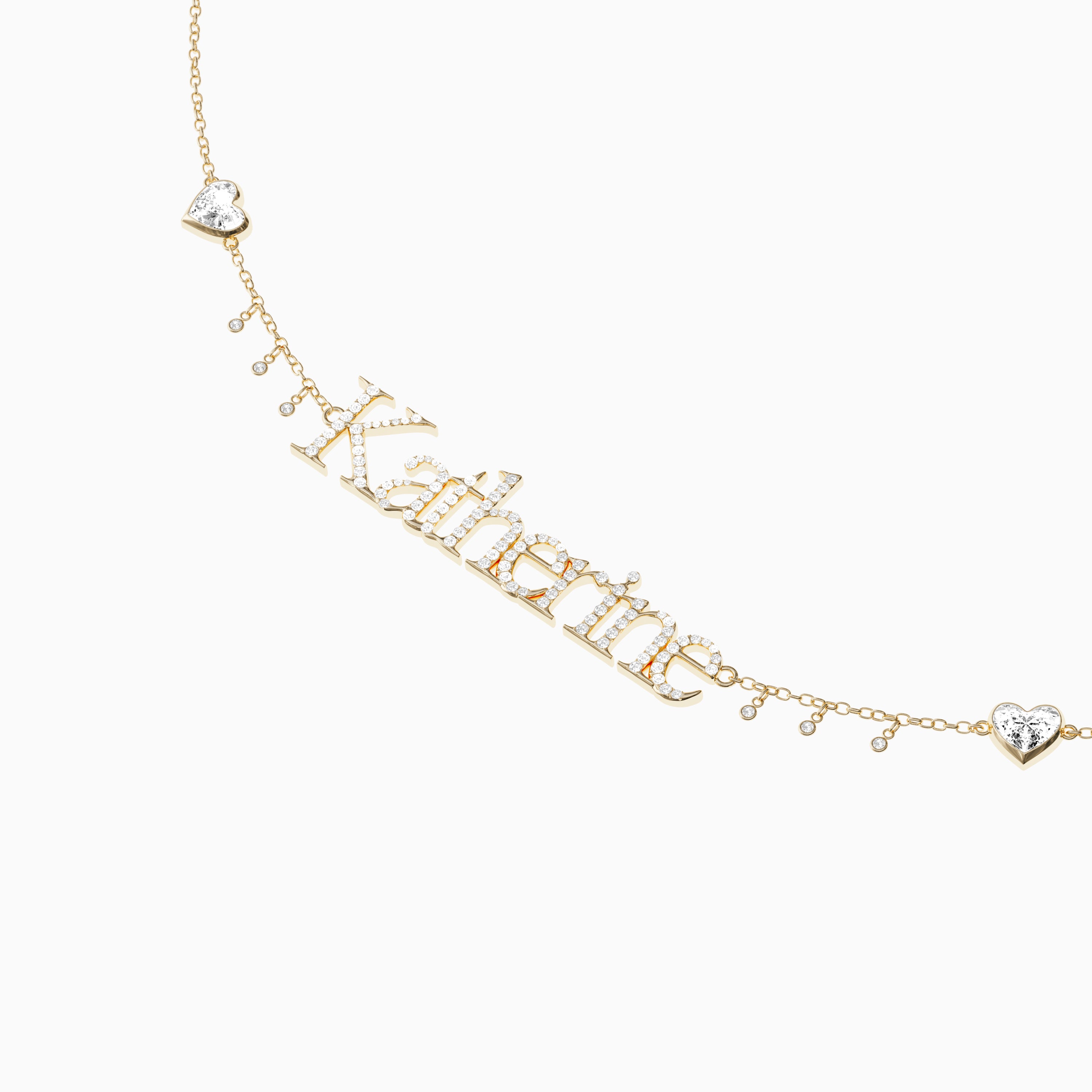 Signature Necklace - Triple - Diamond Encrusted - Heart Diamond Trinkets and Diamond Droplets