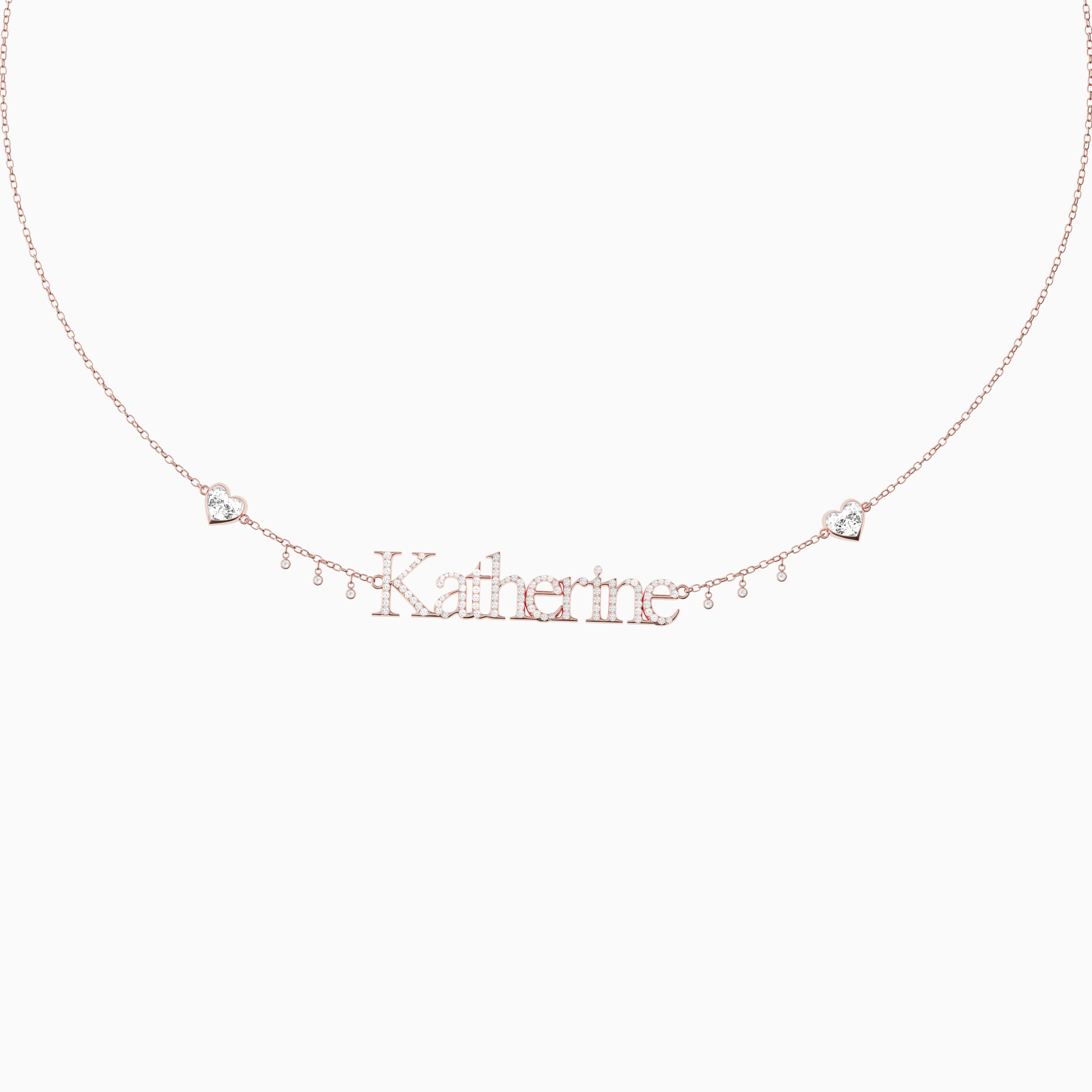 Signature Necklace - Single - Diamond Encrusted - Heart Diamond Trinkets and Diamond Droplets