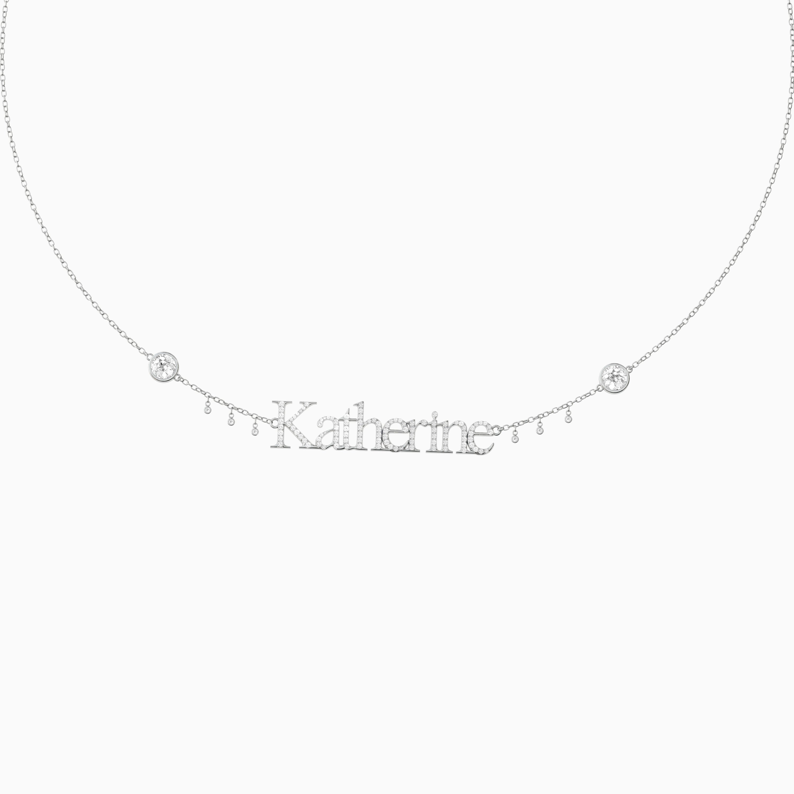 Signature Necklace - Single - Diamond Encrusted - Round Diamond Trinkets and Diamond Droplets