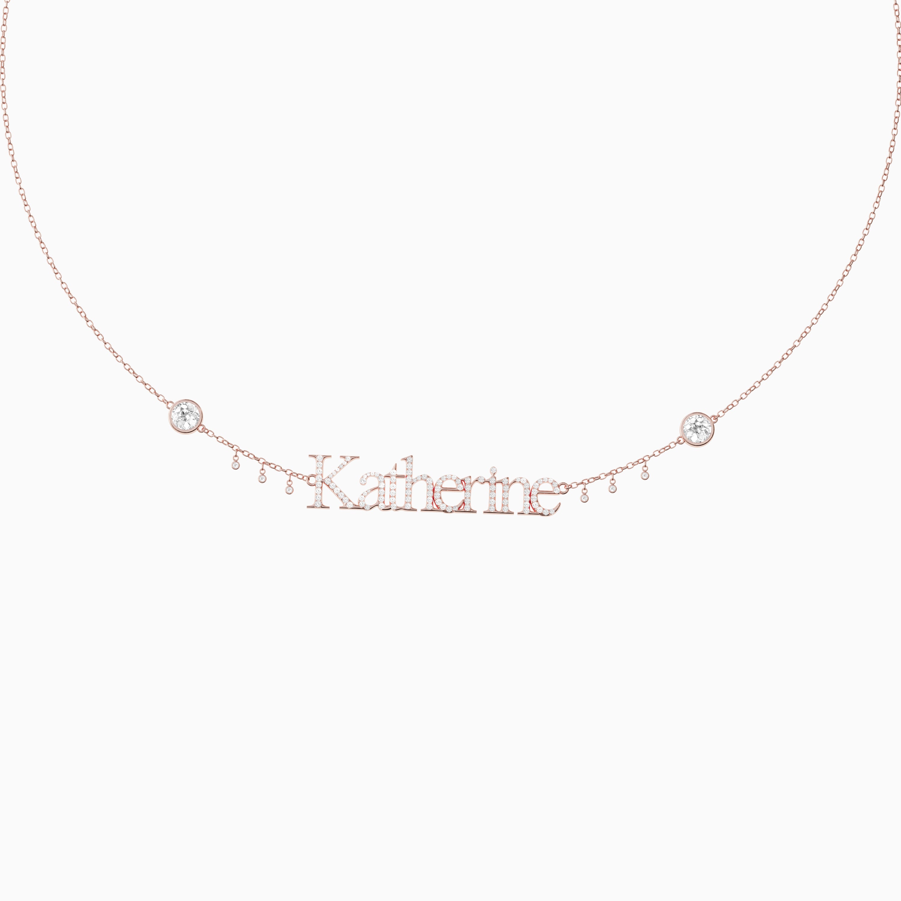 Signature Necklace - Single - Diamond Encrusted - Round Diamond Trinkets and Diamond Droplets