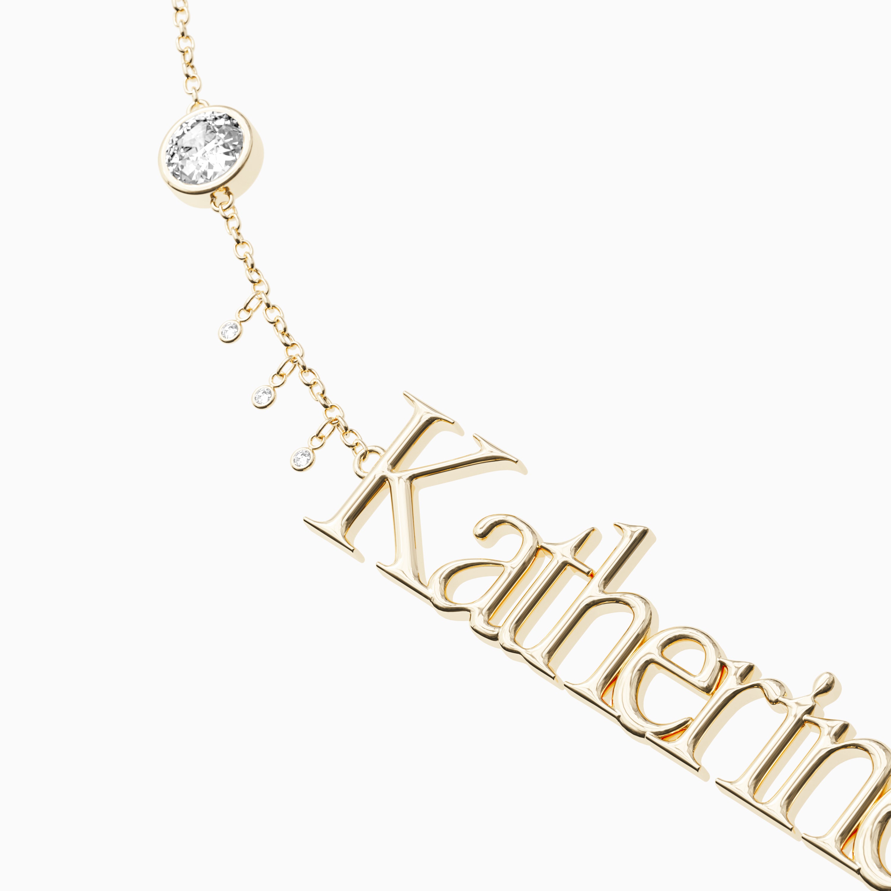 Signature Necklace - Single Name - Round Diamond Trinkets and Diamond Droplets