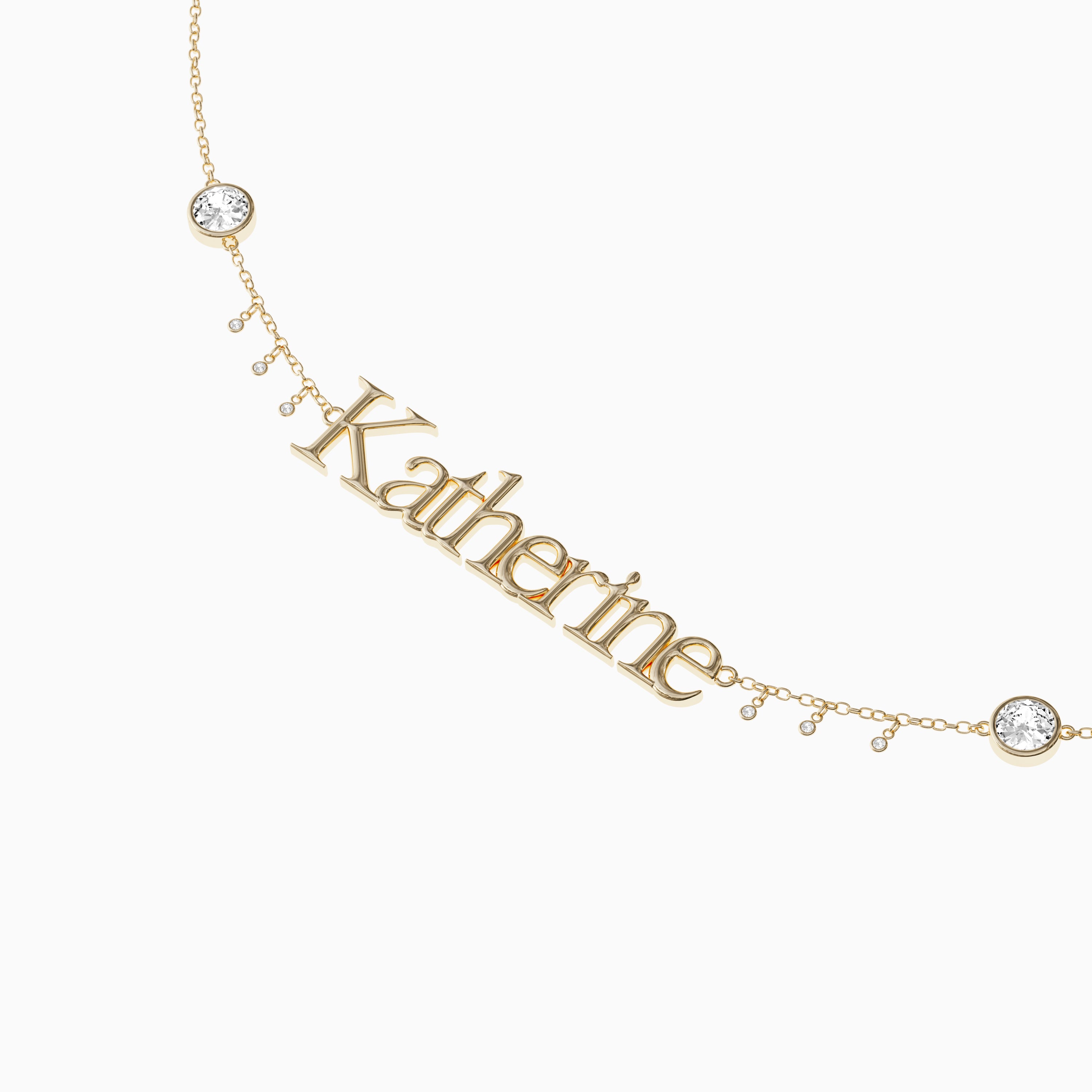 Signature Necklace - Single Name - Round Diamond Trinkets and Diamond Droplets