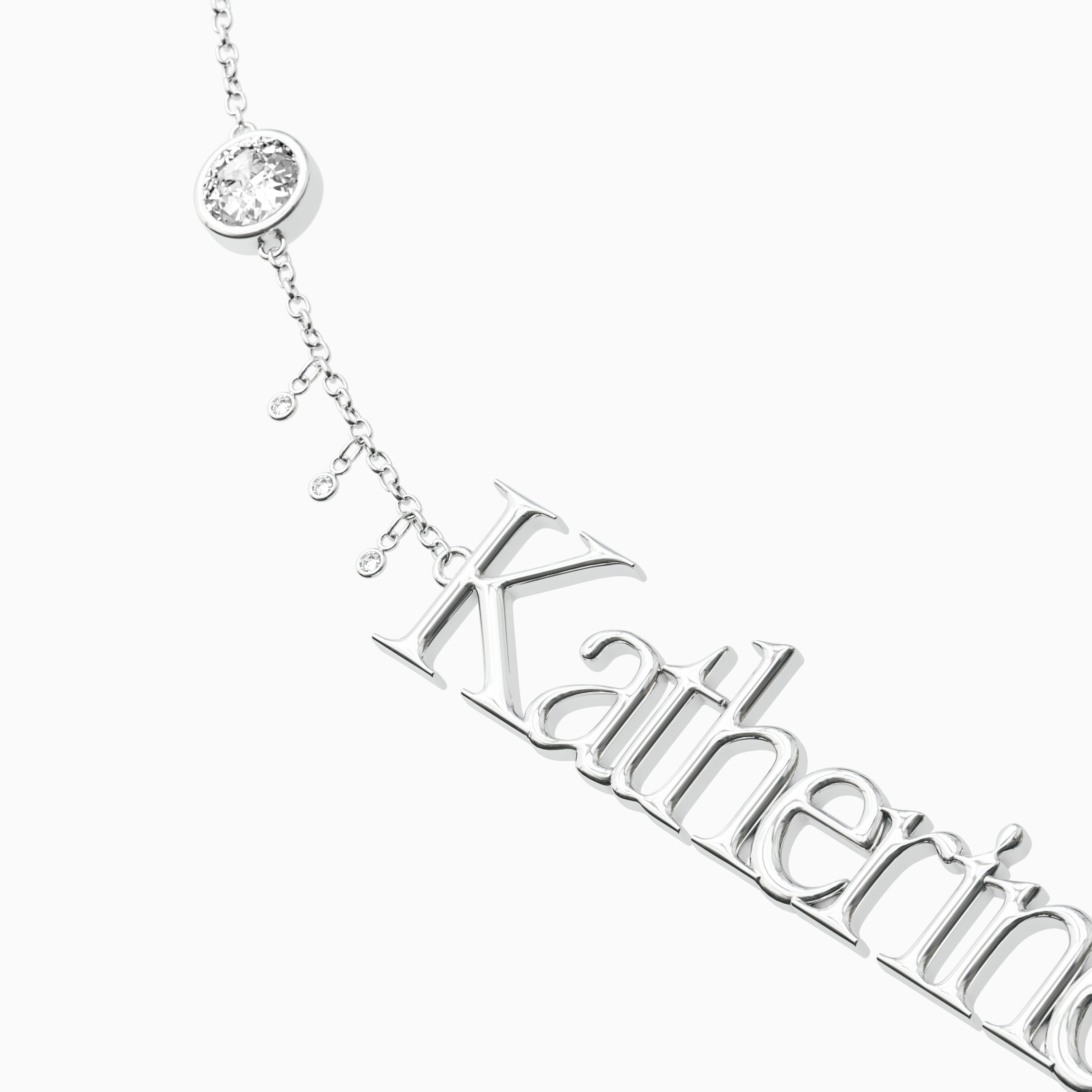 Signature Necklace - Single Name - Round Diamond Trinkets and Diamond Droplets