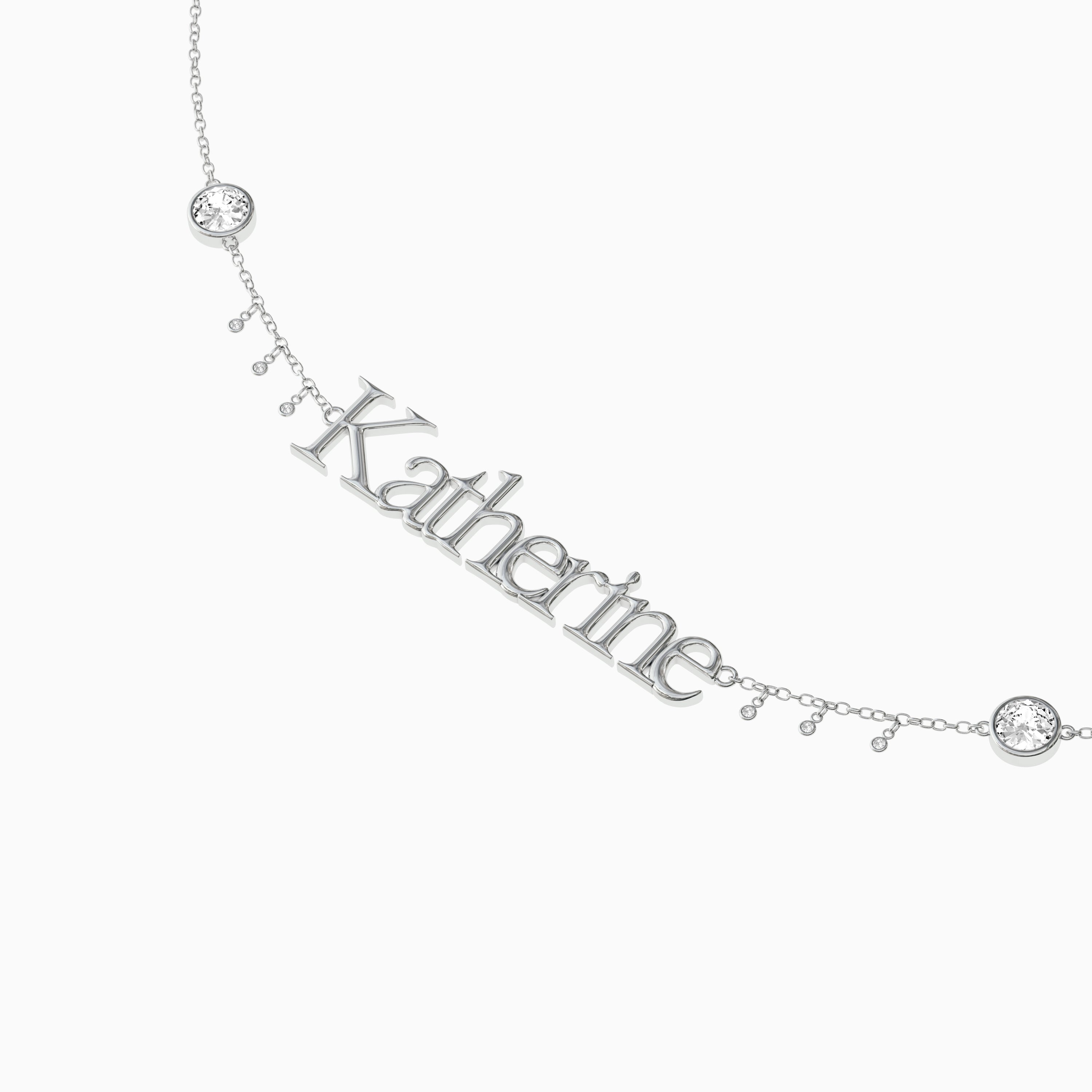 Signature Necklace - Single Name - Round Diamond Trinkets and Diamond Droplets