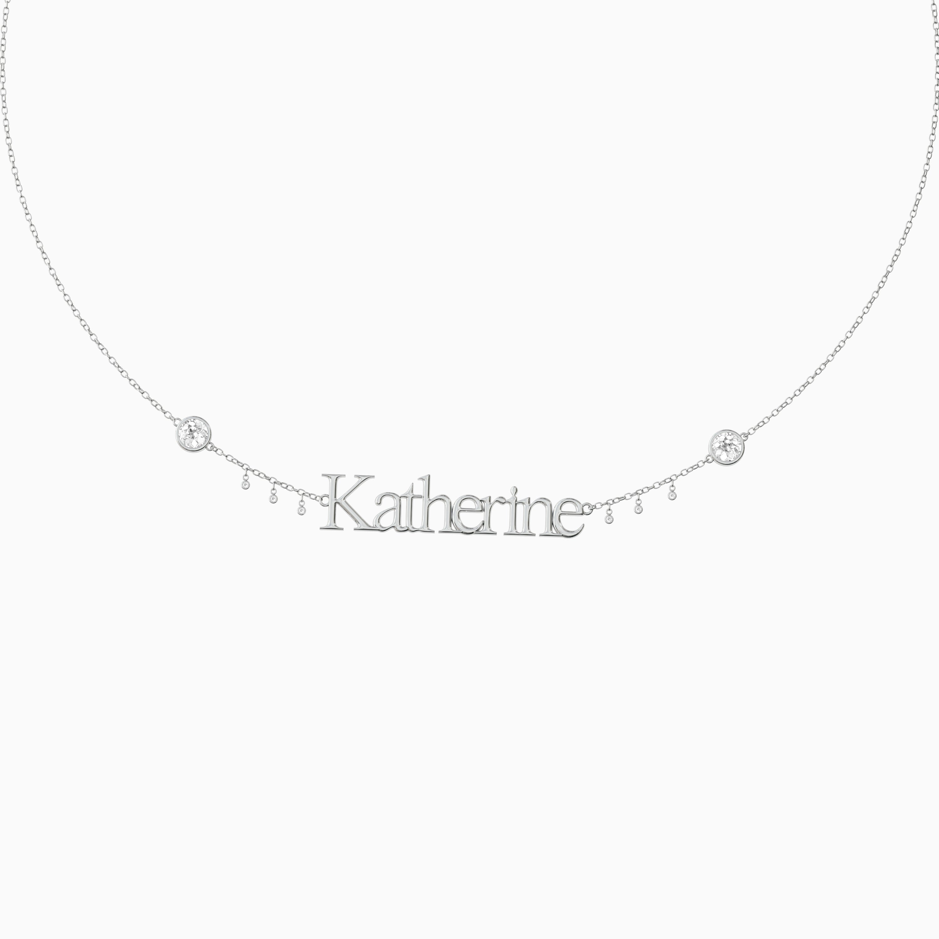 Signature Necklace - Single Name - Round Diamond Trinkets and Diamond Droplets