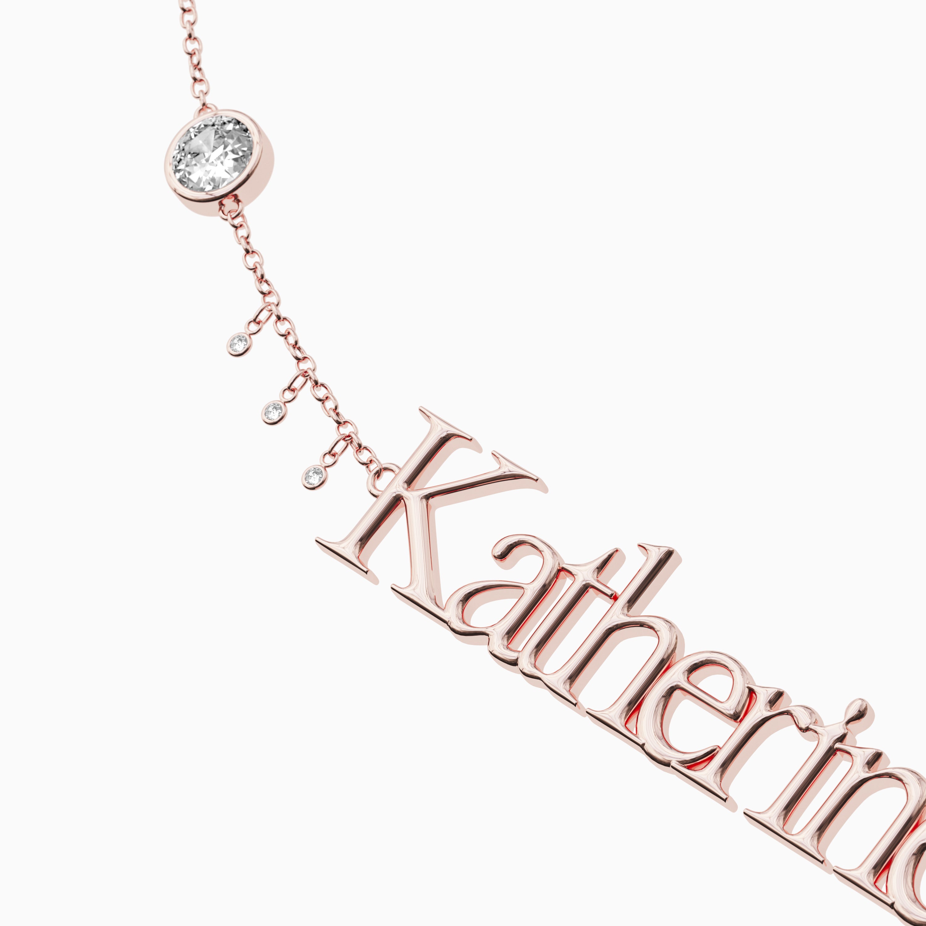 Signature Necklace - Single Name - Round Diamond Trinkets and Diamond Droplets