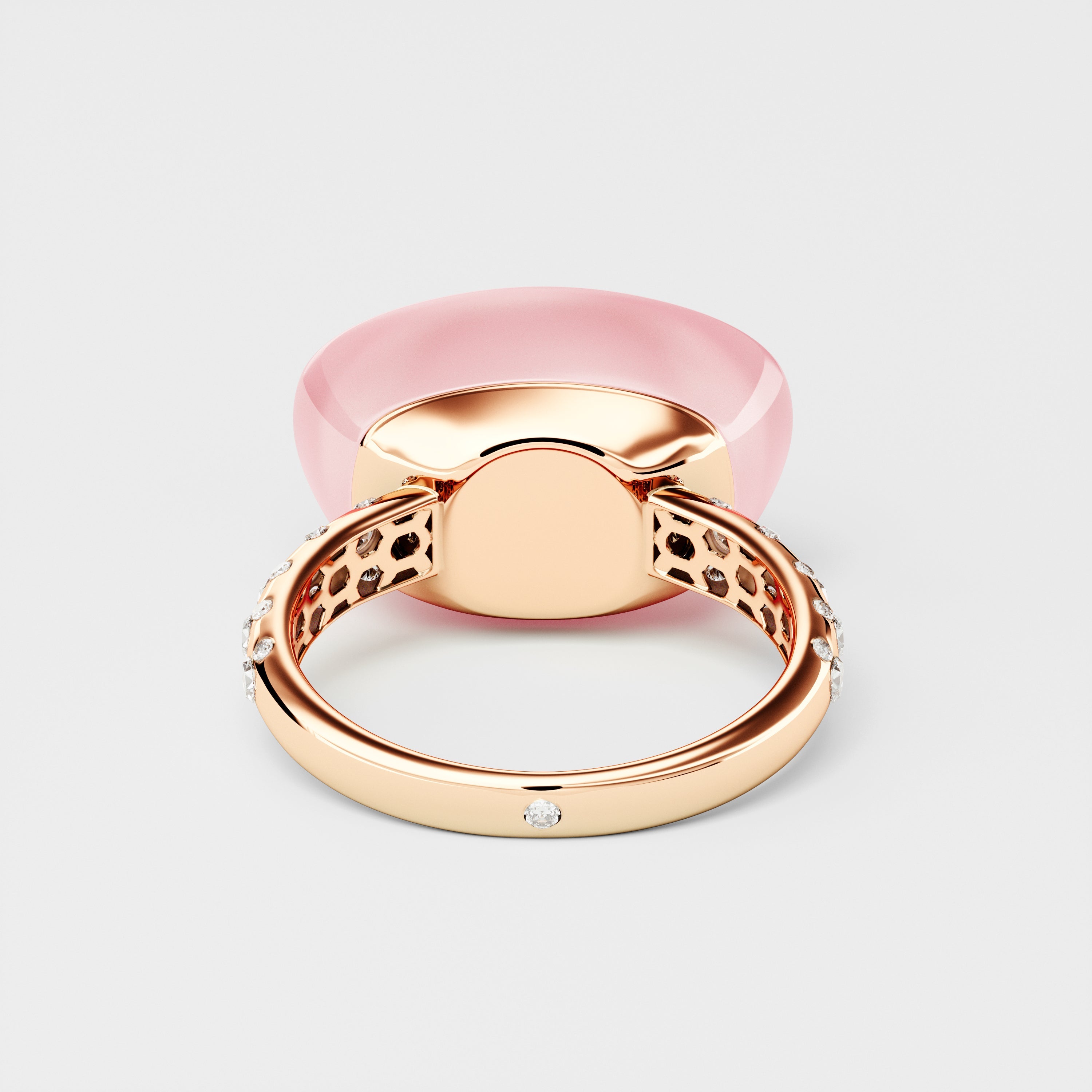 Yuan Bao Pink Quartz Fortune Ring - Diamond Band - Large