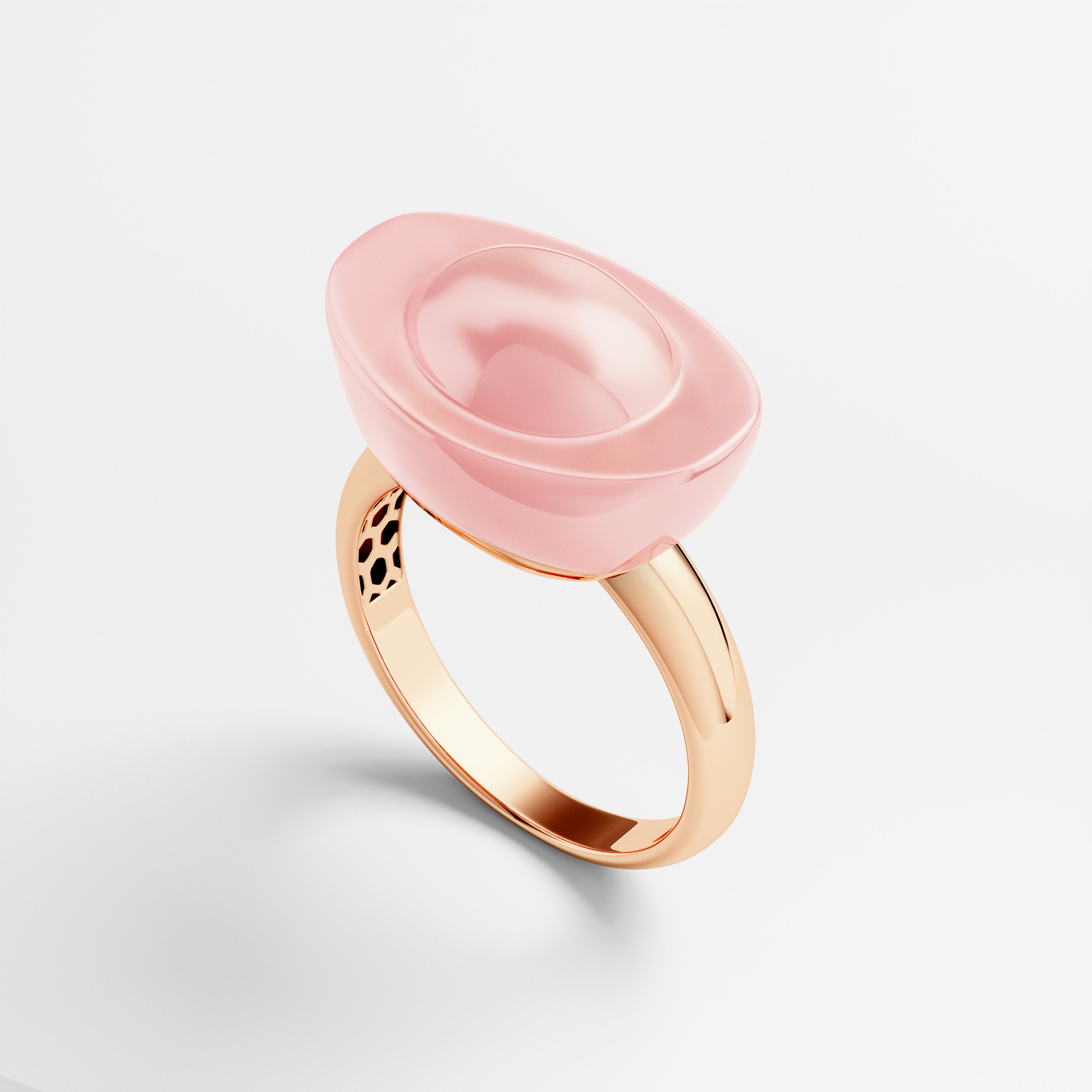 Yuan Bao Pink Quartz Fortune Ring - Single Diamond - Large