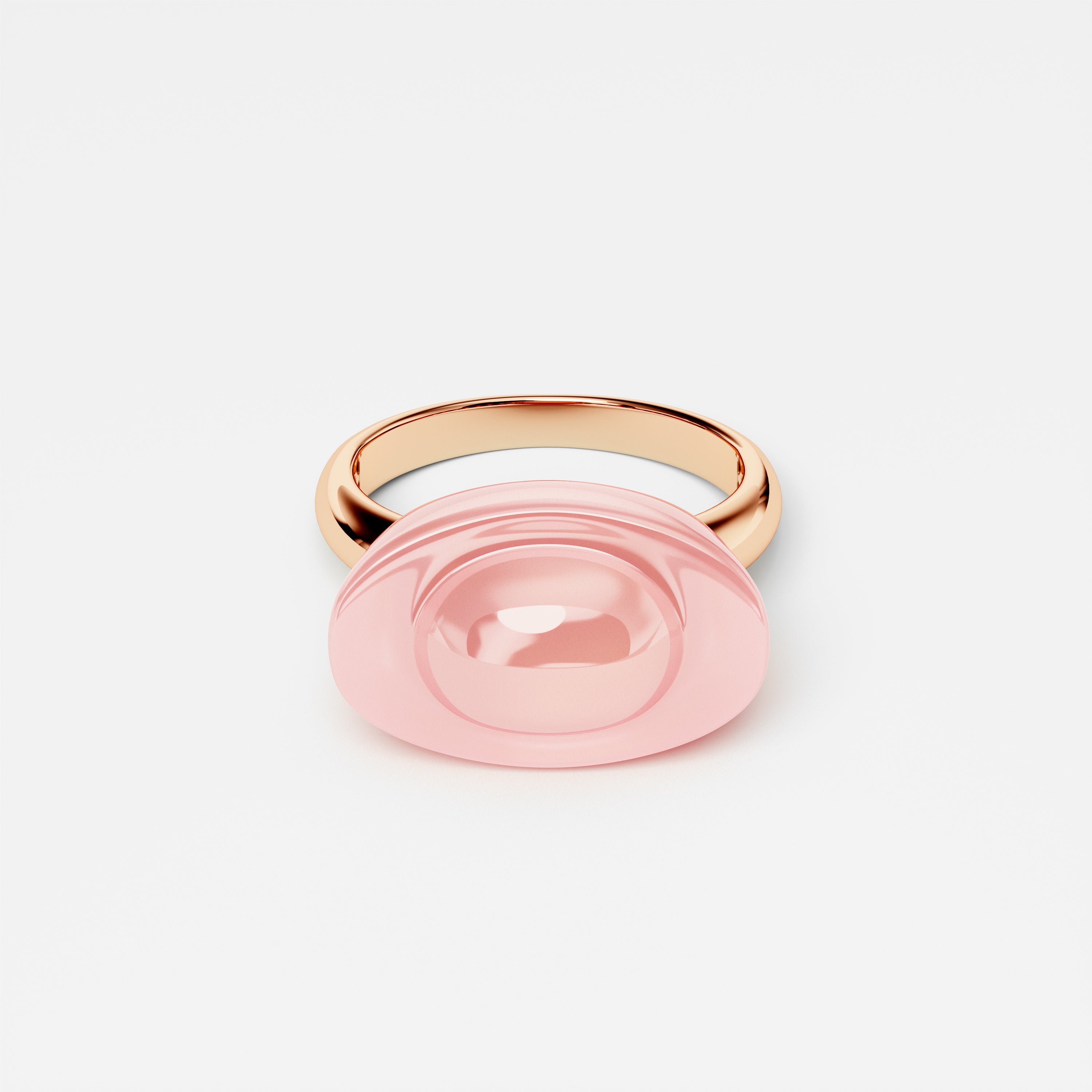 Yuan Bao Pink Quartz Fortune Ring - Single Diamond - Large