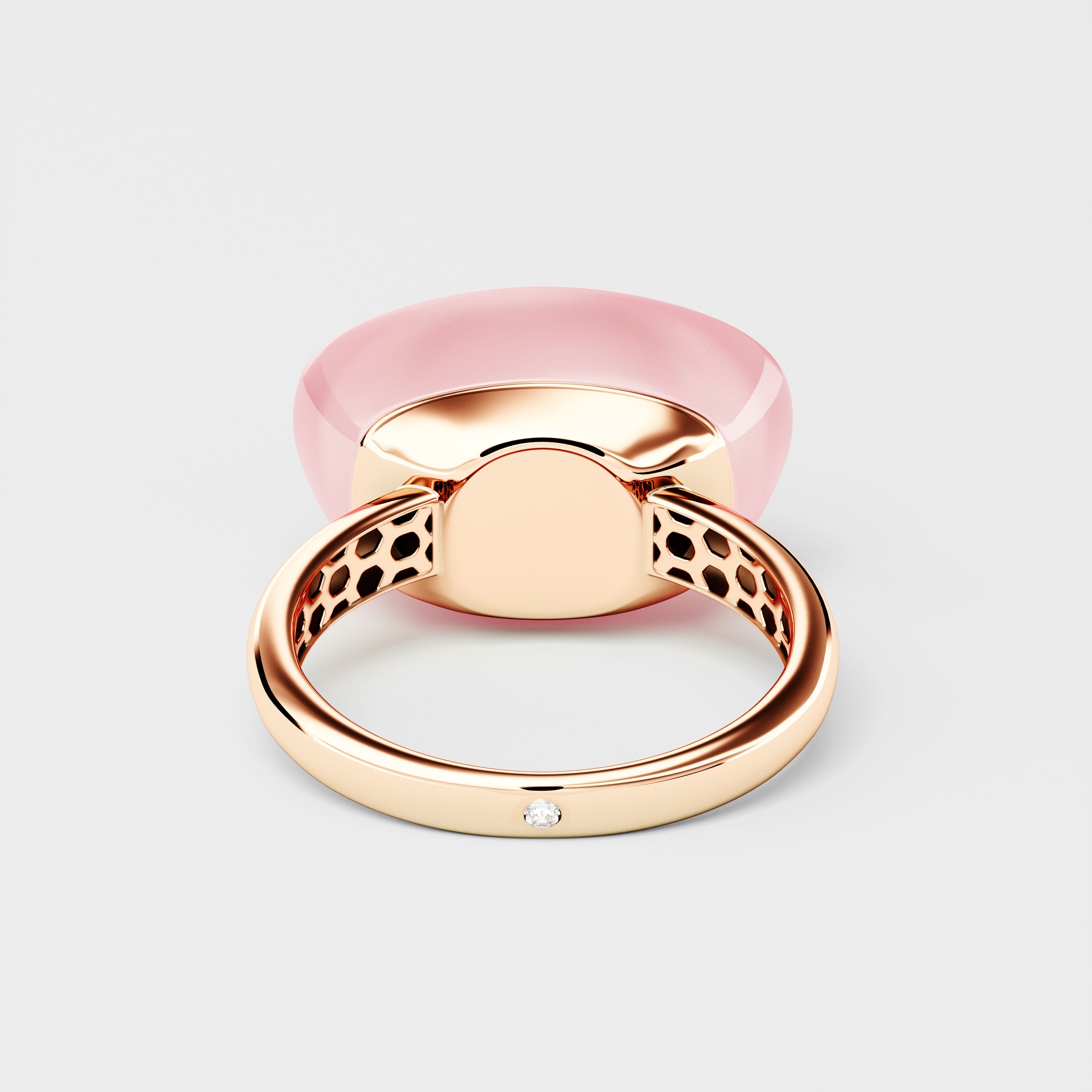 Yuan Bao Pink Quartz Fortune Ring - Single Diamond - Large