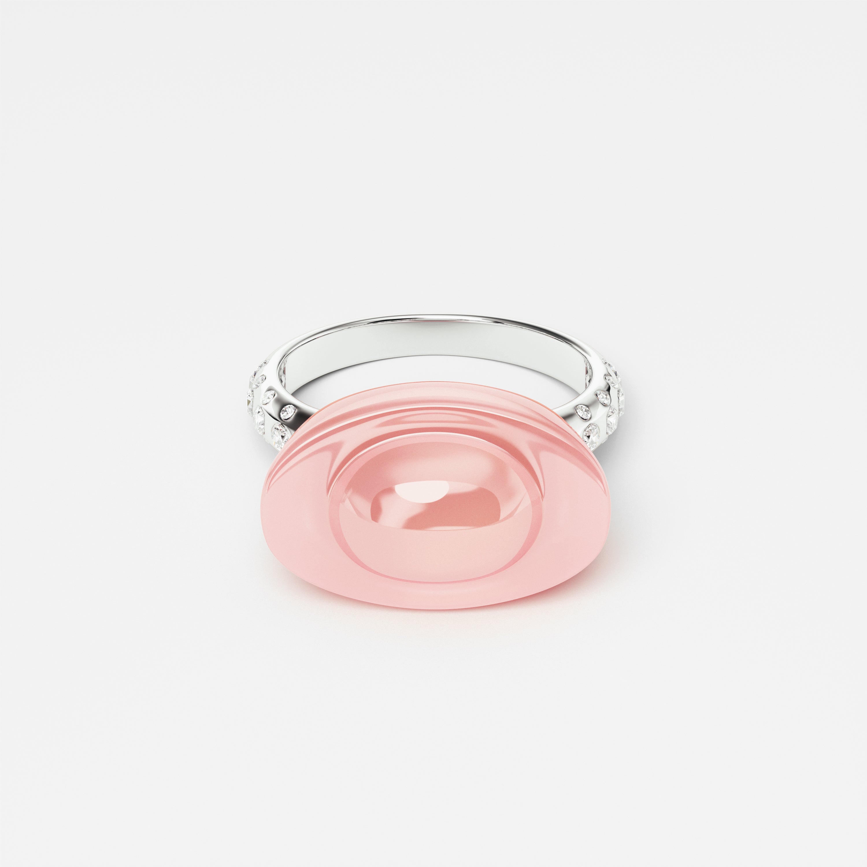 Yuan Bao Pink Quartz Fortune Ring - Diamond Band - Large