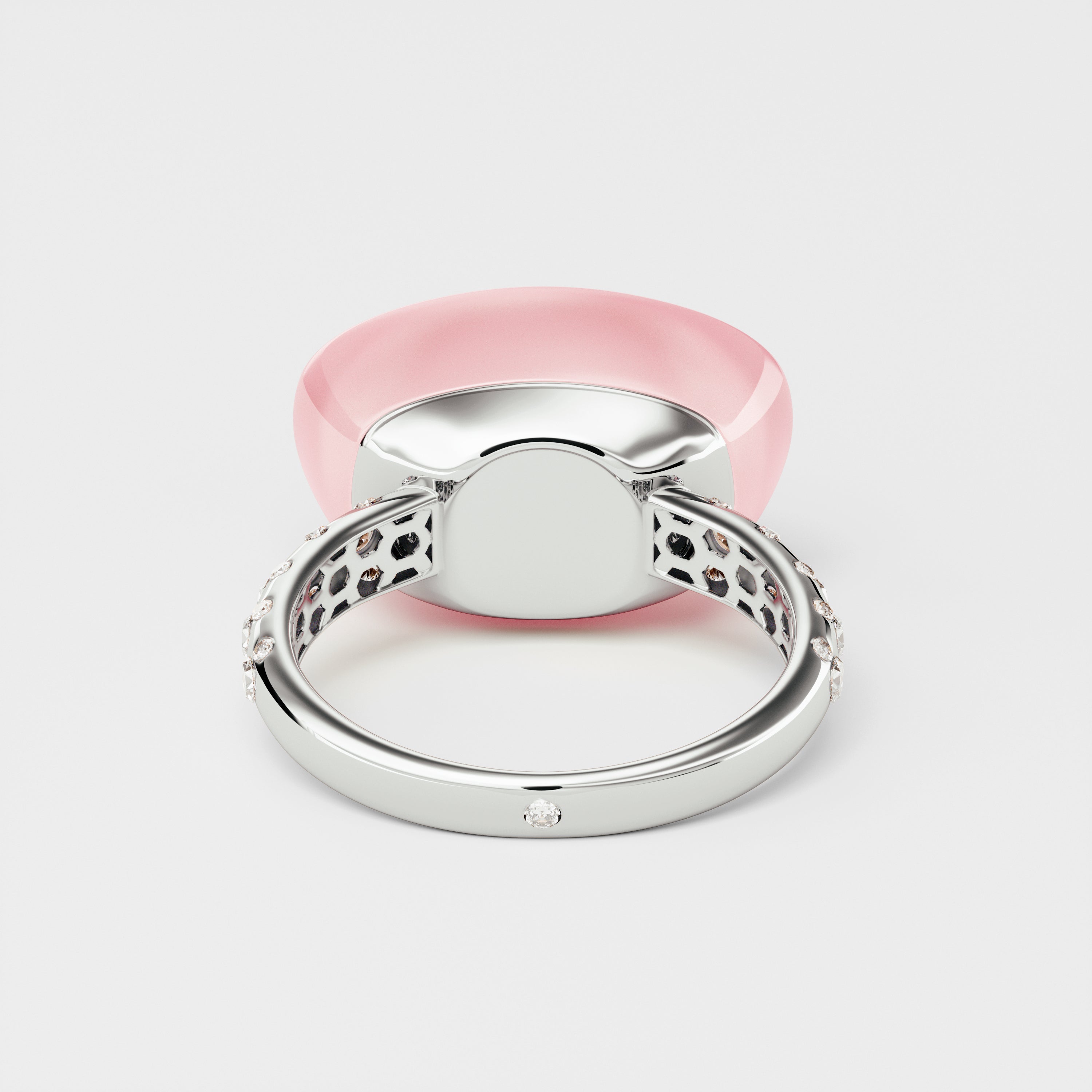 Yuan Bao Pink Quartz Fortune Ring - Diamond Band - Large