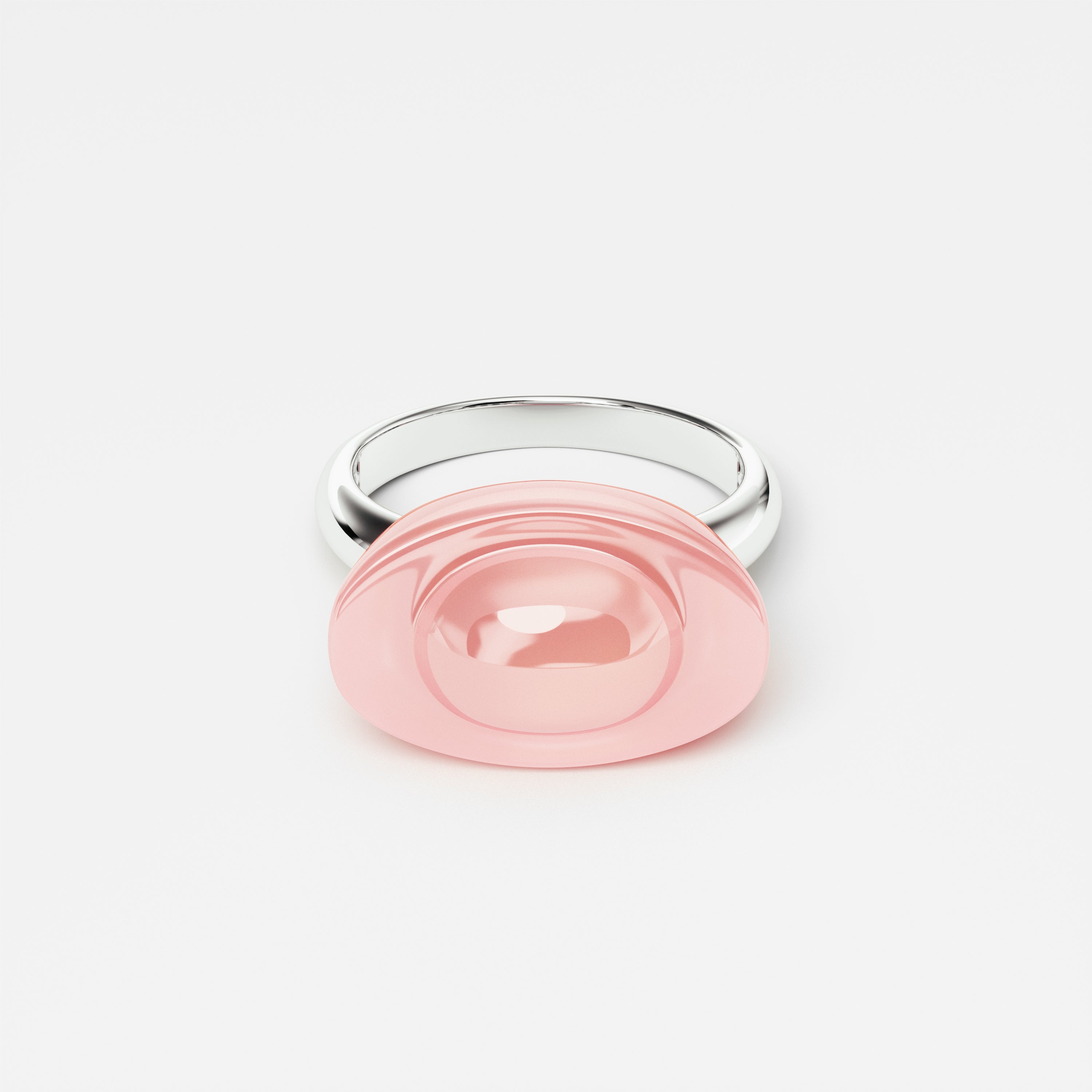 Yuan Bao Pink Quartz Fortune Ring - Single Diamond - Large