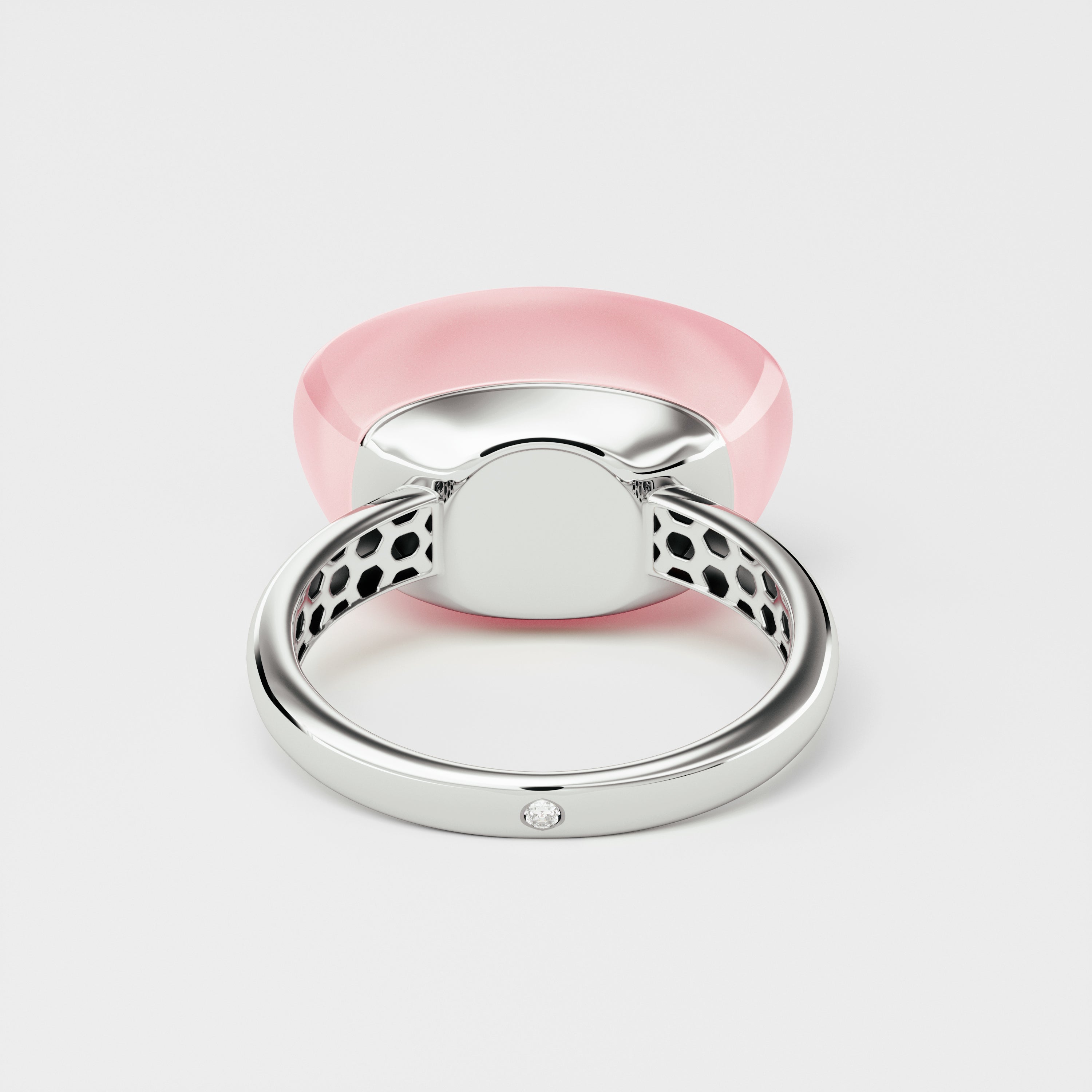 Yuan Bao Pink Quartz Fortune Ring - Single Diamond - Large