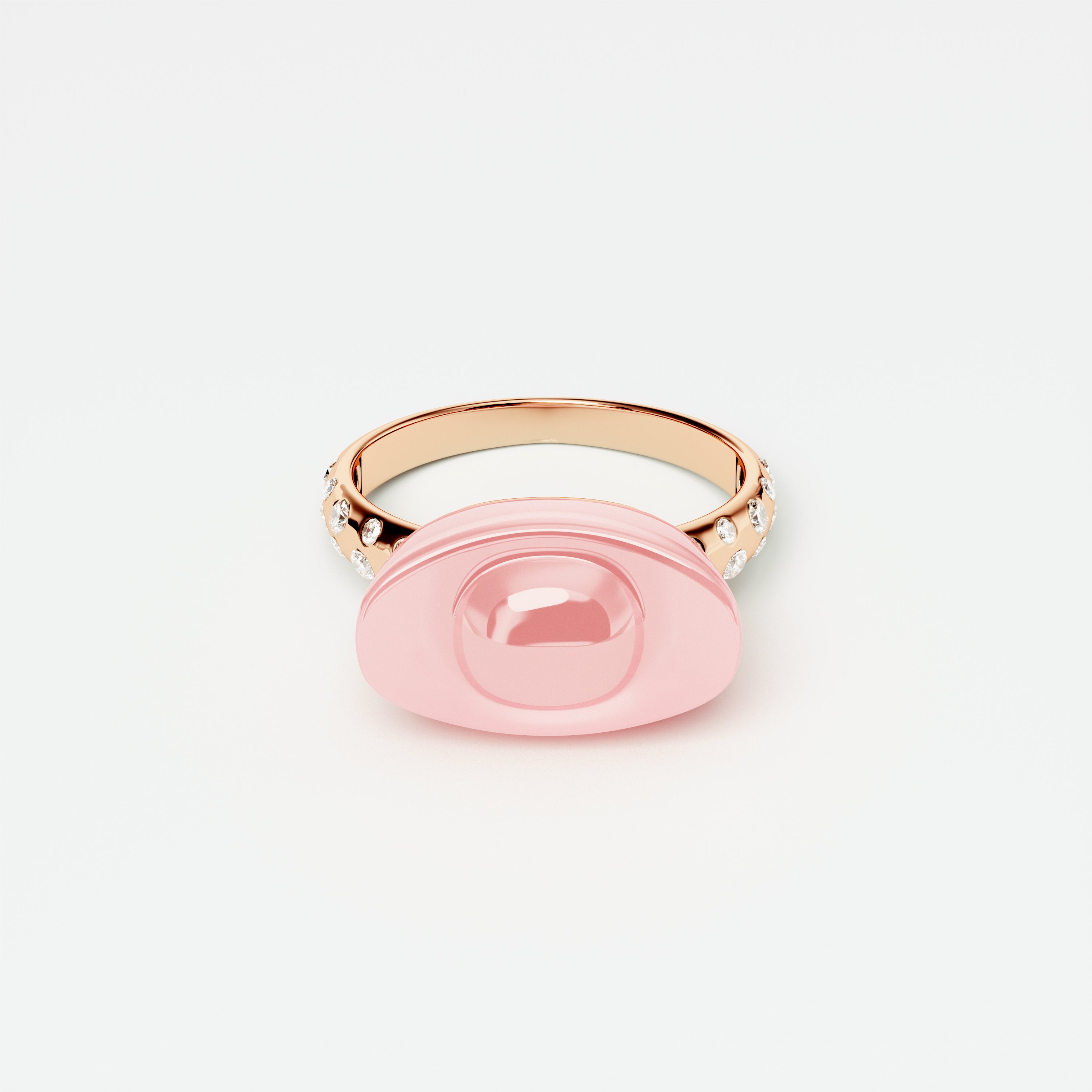 Yuan Bao Pink Quartz Fortune Ring - Diamond Band - Small