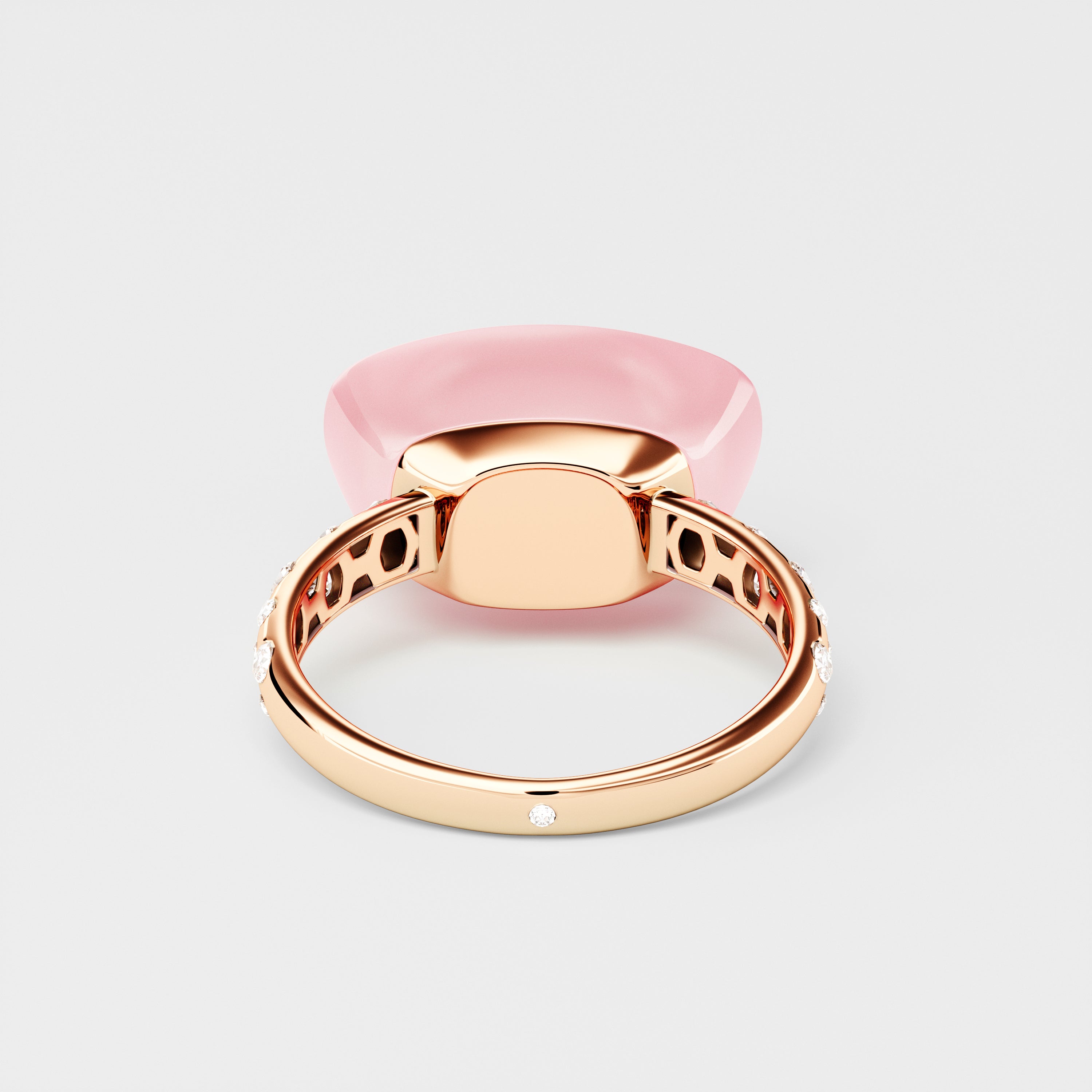 Yuan Bao Pink Quartz Fortune Ring - Diamond Band - Small